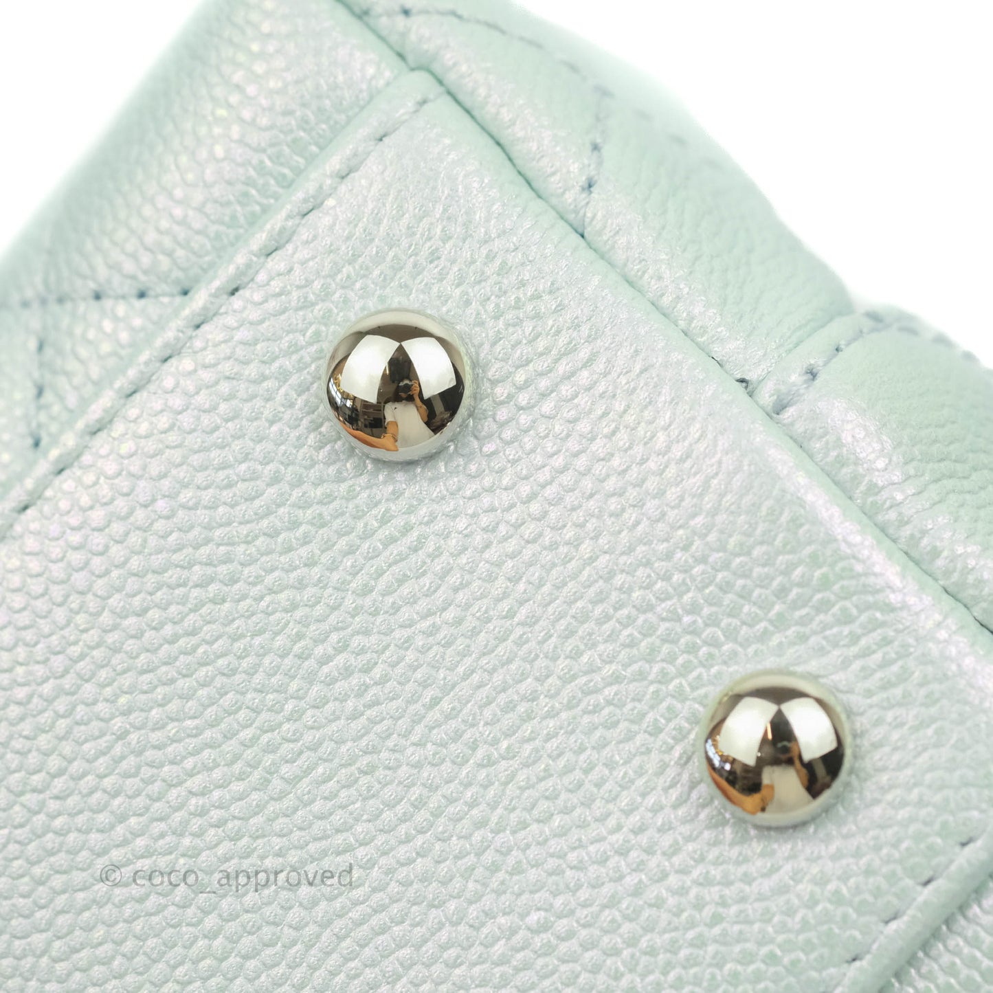 Chanel Mini (Small) Quilted Coco Handle Iridescent Light Blue Caviar Rainbow Hardware