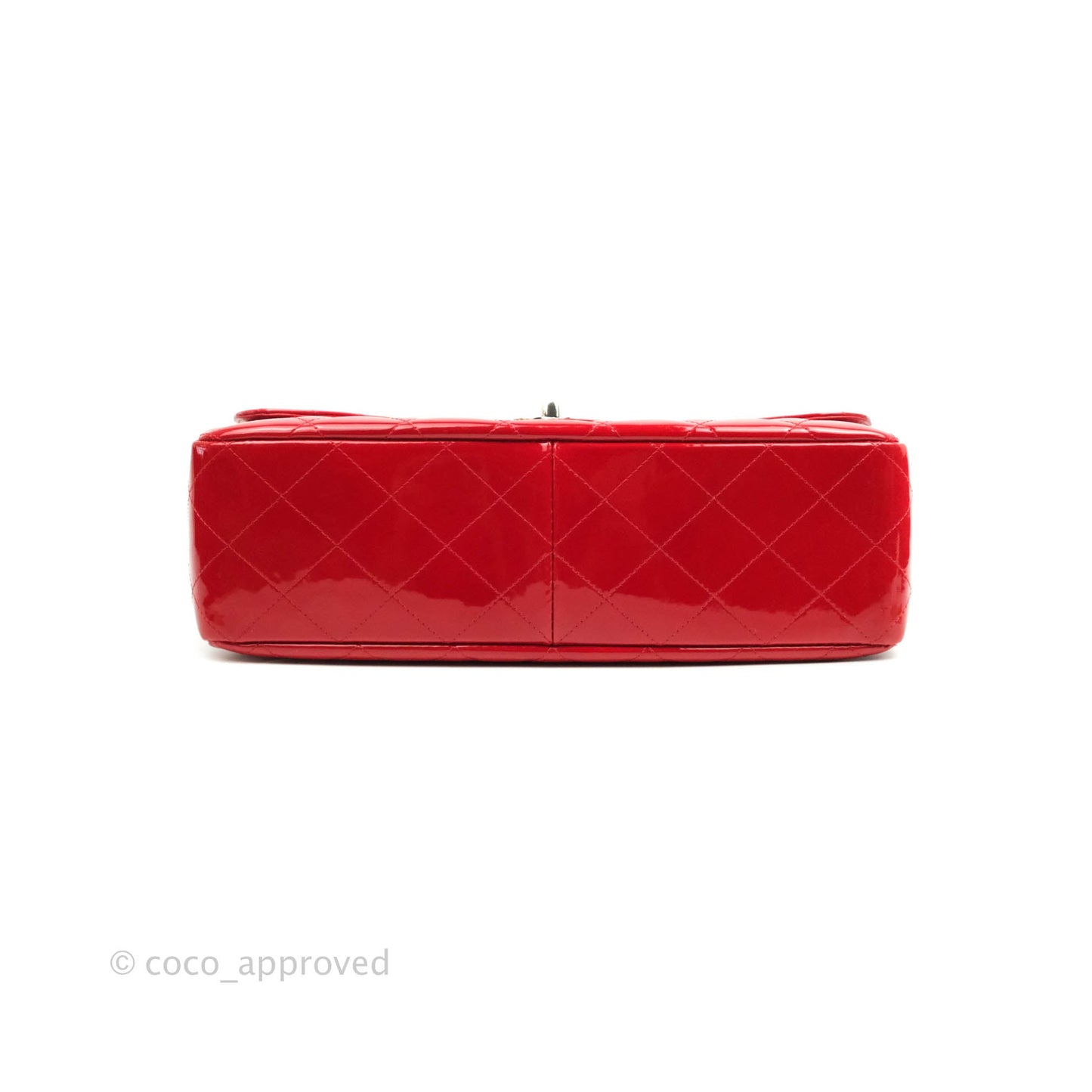 Chanel Quilted Jumbo Red Patent Silver Hardware 10C