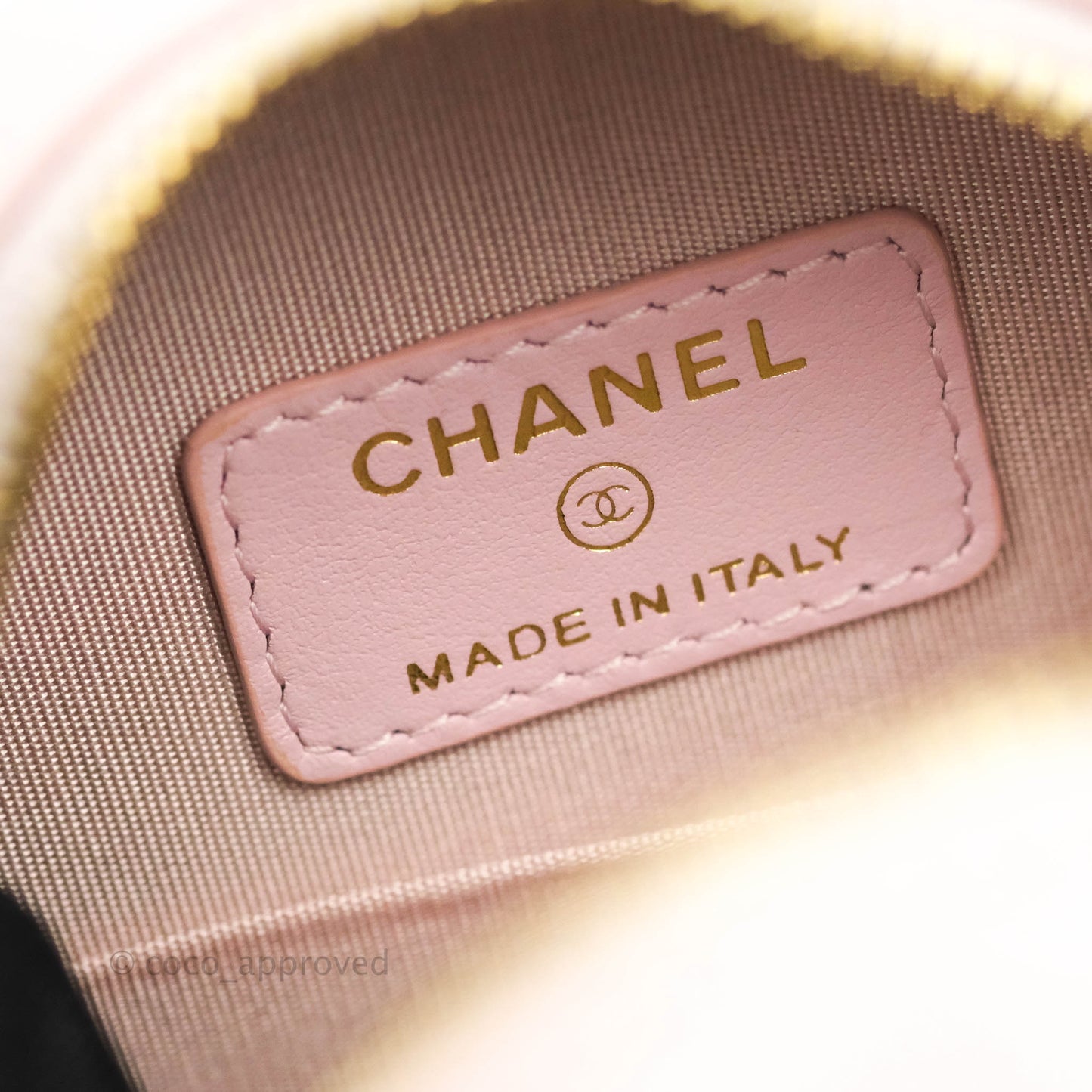 Chanel Quilted Round Clutch with Pearl Chain Light Pink Calfskin Aged Gold Hardware 21S