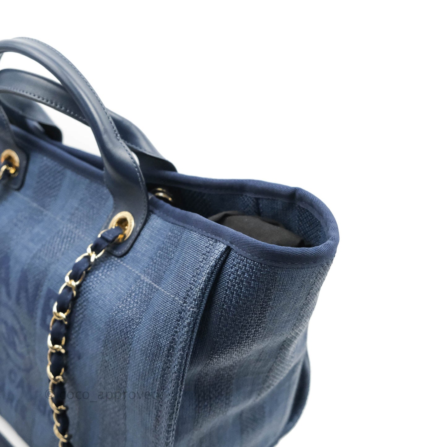 Chanel Large Deauville Navy Blue Canvas Gold Hardware