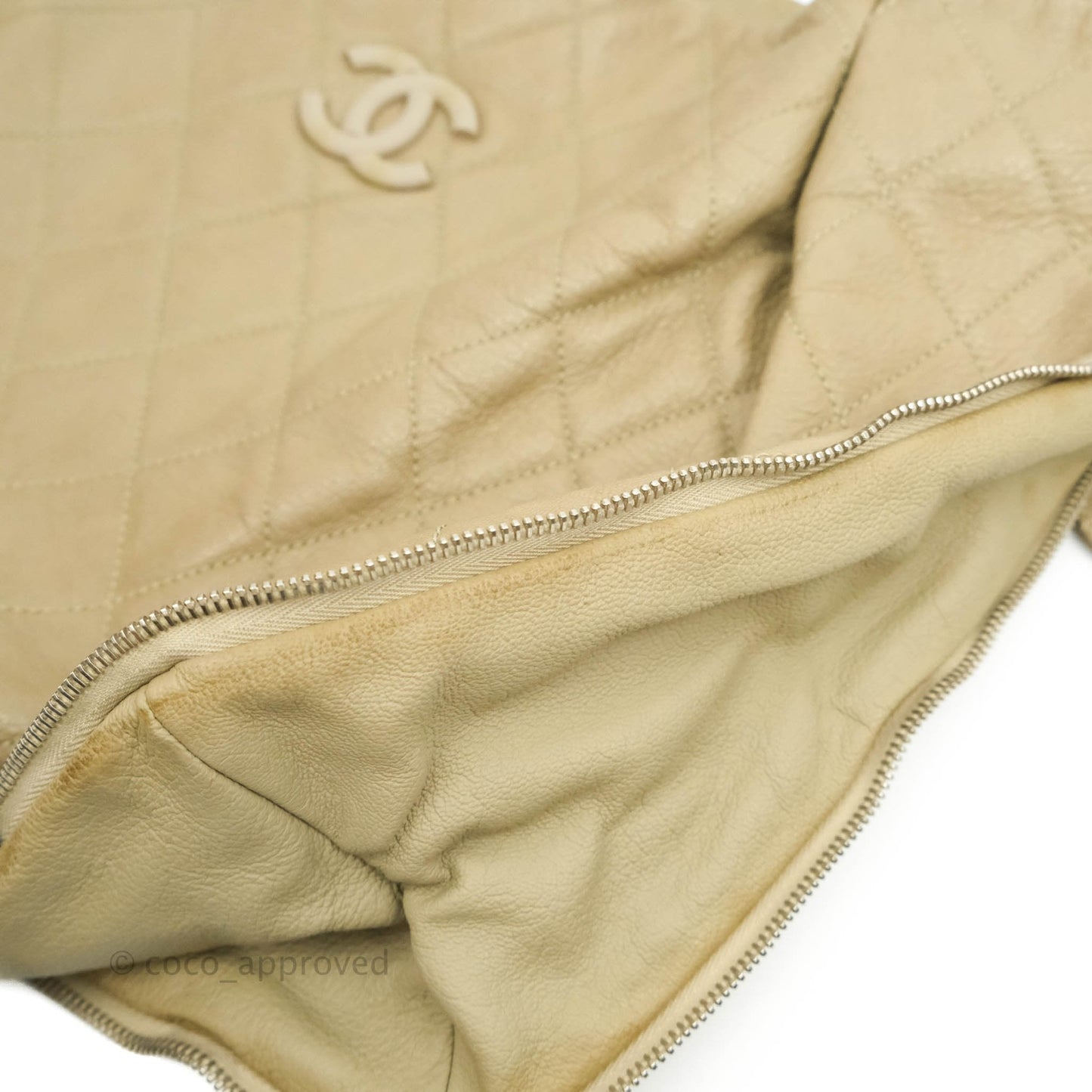 Chanel Yacht Expandable Shoulder Bag Beige Calfskin Tote