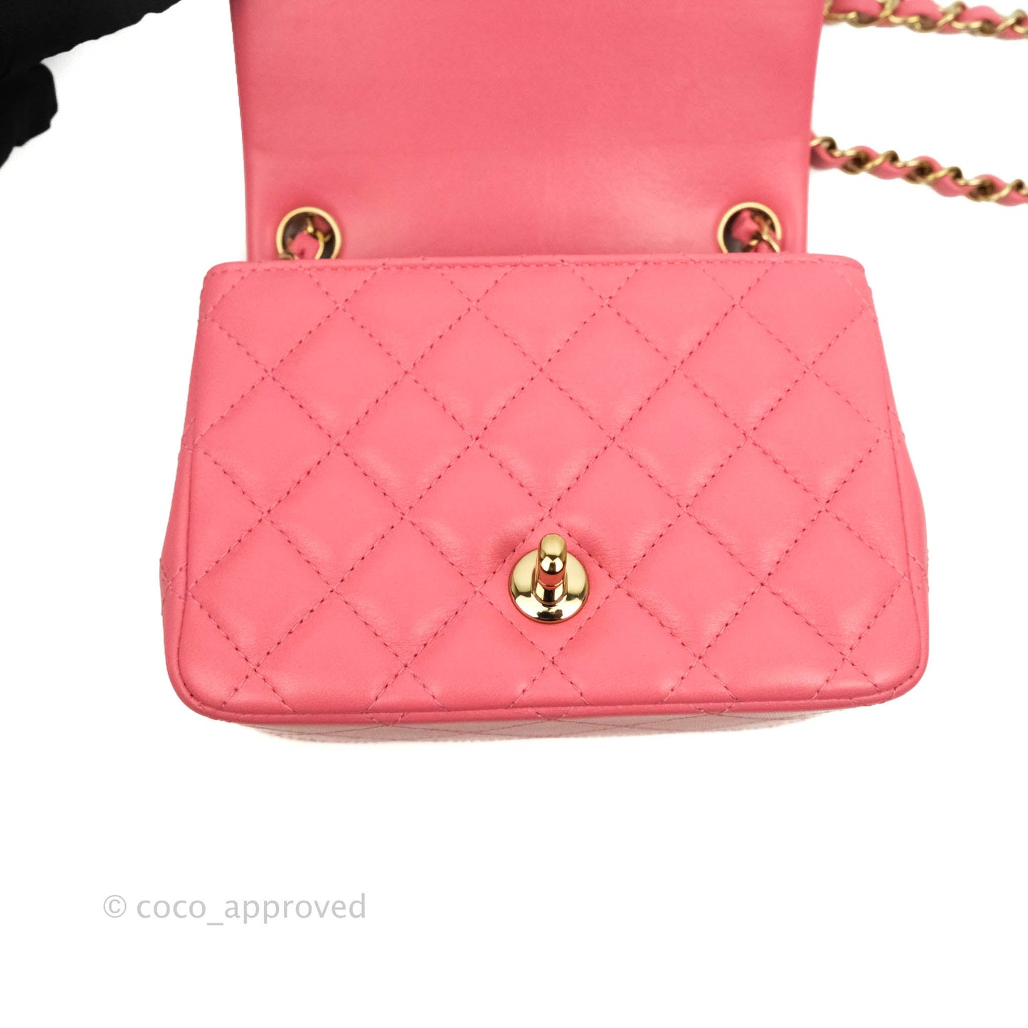 Chanel Quilted Mini Square Pink Lambskin Gold Hardware