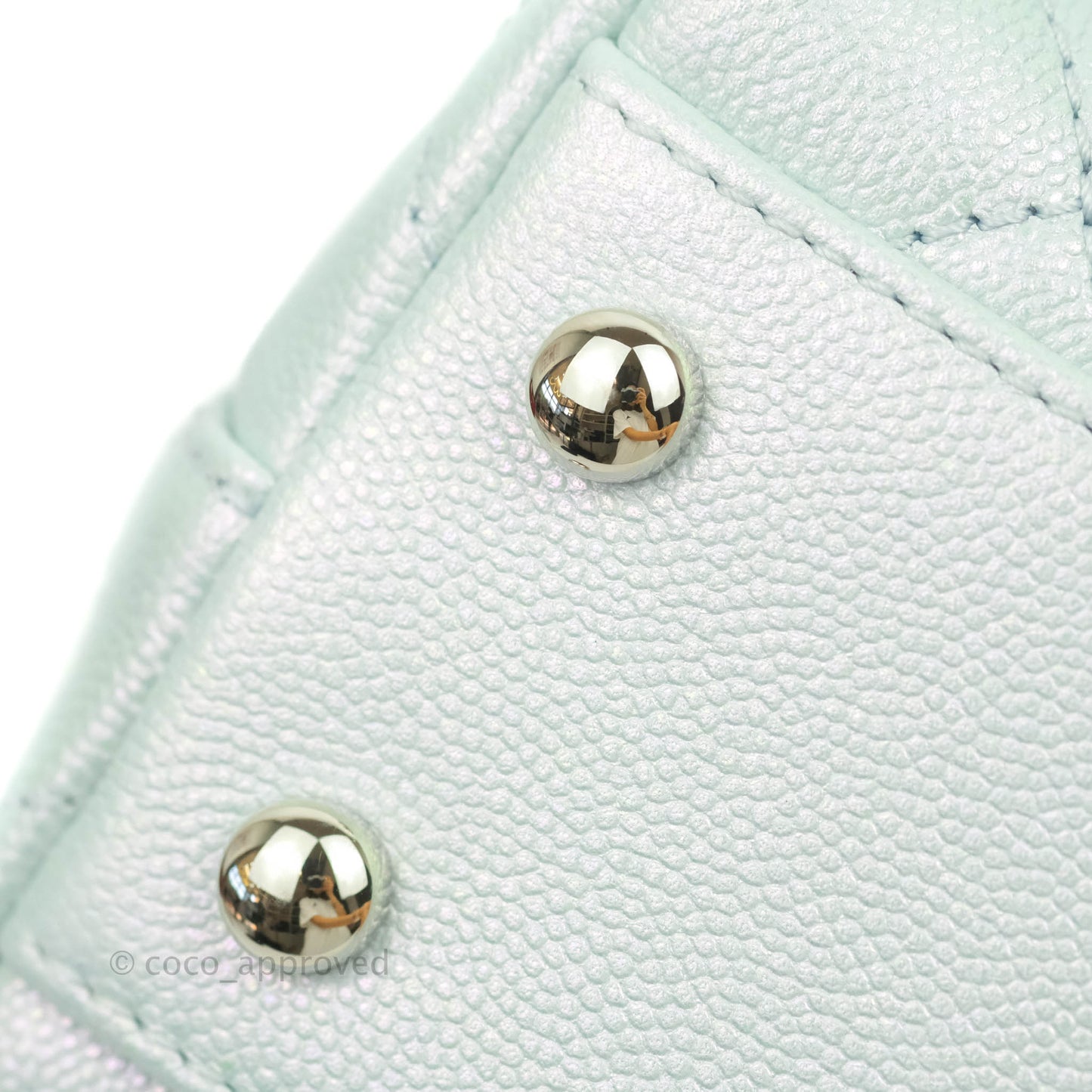 Chanel Mini (Small) Quilted Coco Handle Iridescent Light Blue Caviar Rainbow Hardware