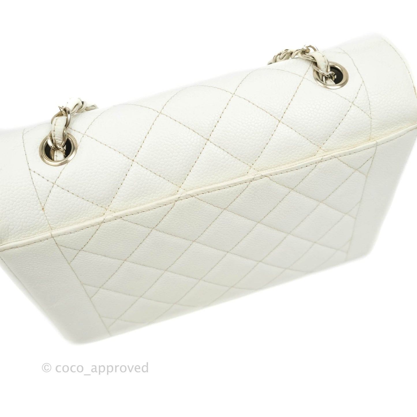 Chanel Vintage Medium Classic Quilted Diana Flap Bag White Caviar Silver Hardware