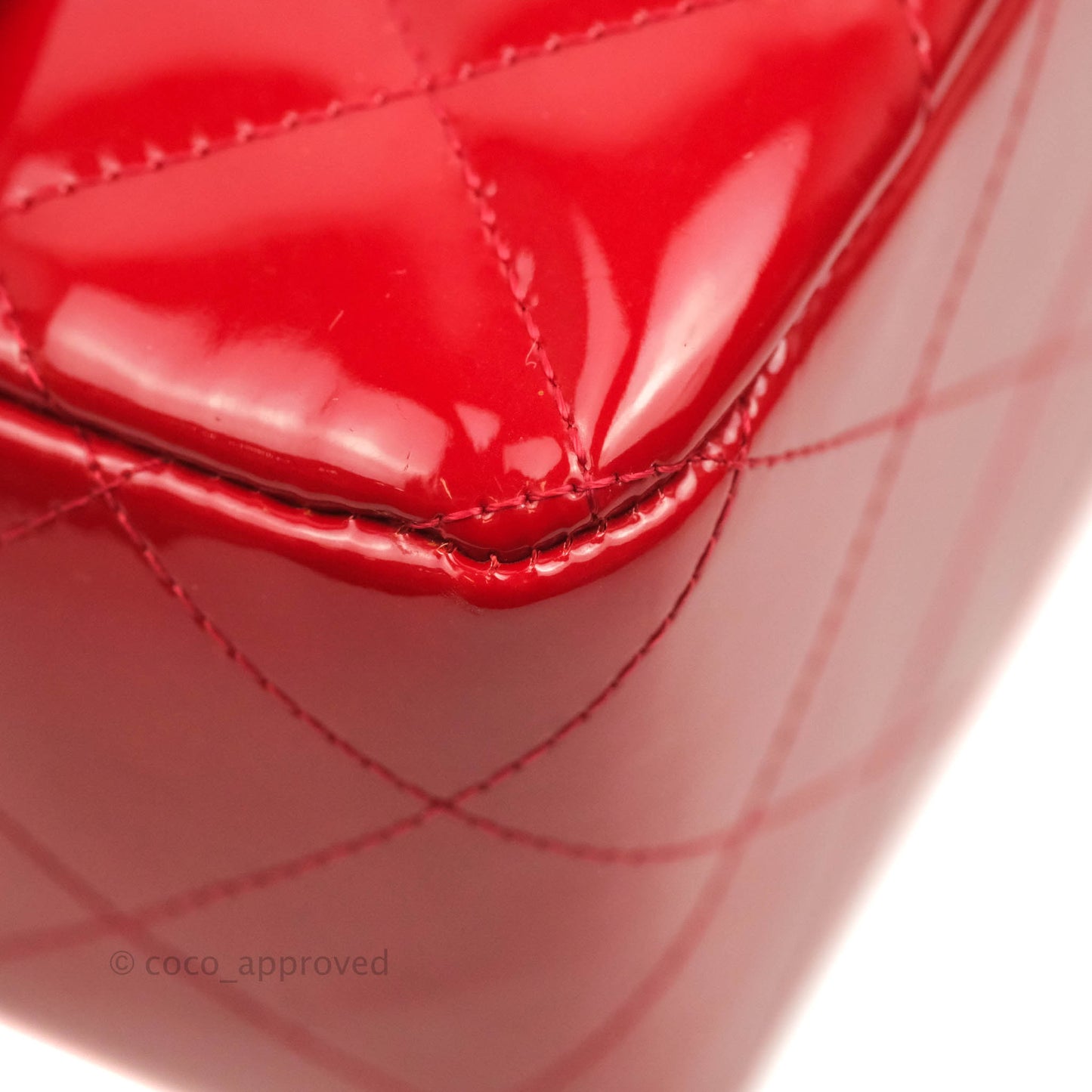 Chanel Quilted Jumbo Red Patent Silver Hardware 10C