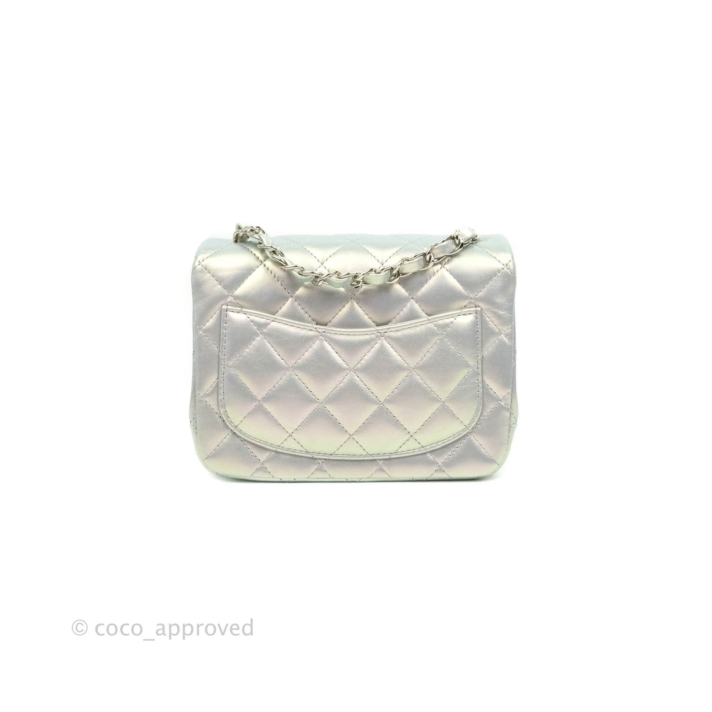 Chanel Mini Square Quilted Iridescent White Lilac Silver Hardware