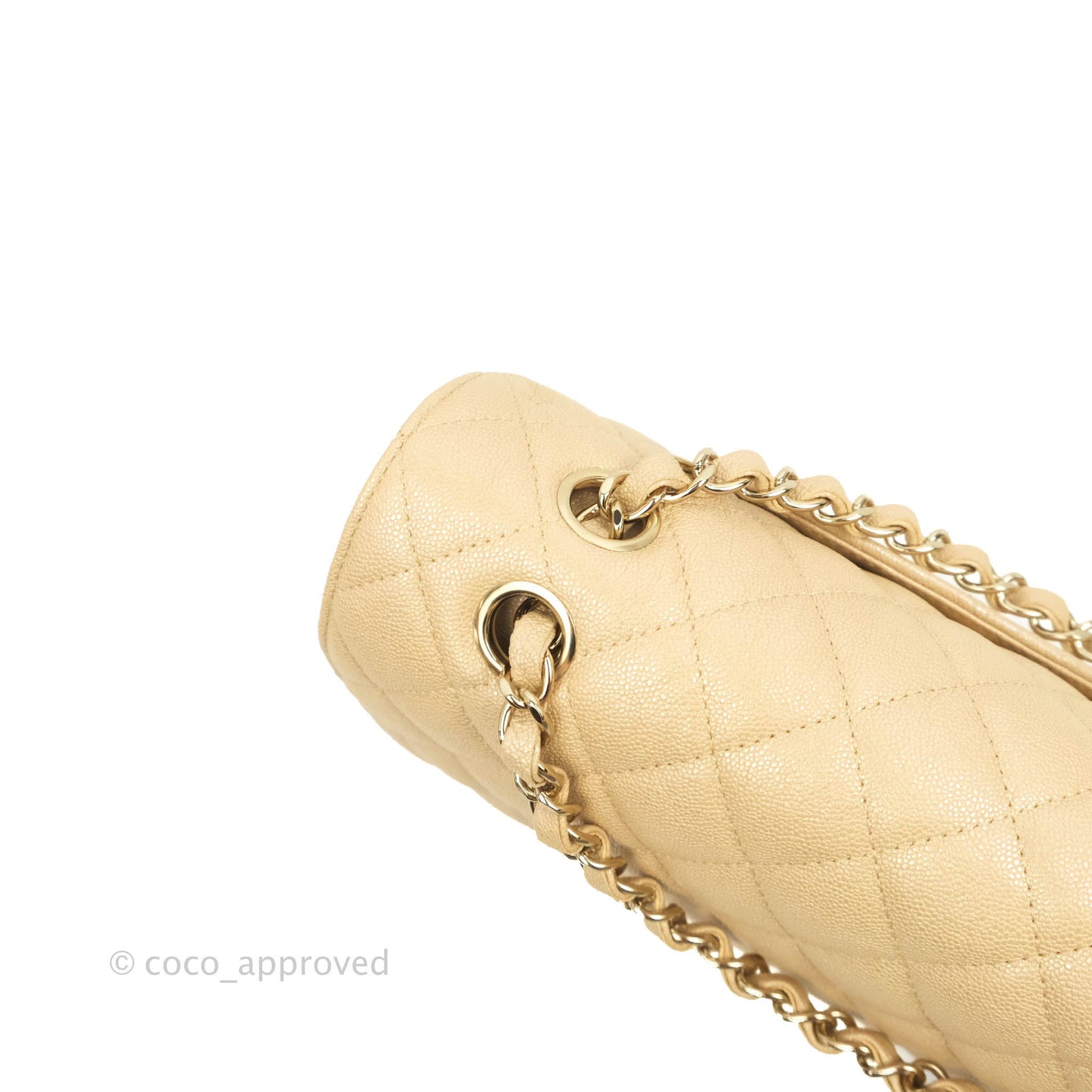 Chanel Classic Medium Flap Quilted Iridescent Beige Caviar Gold Hardware 19S