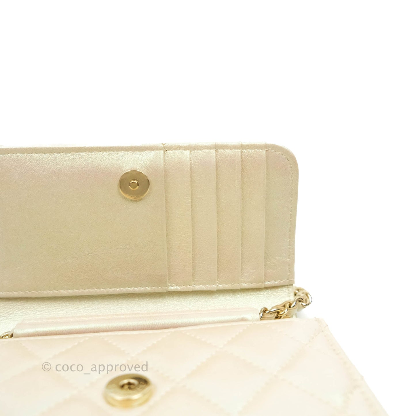 Chanel Quilted Mini Wallet on Chain WOC Iridescent Ivory Gold Hardware 20A