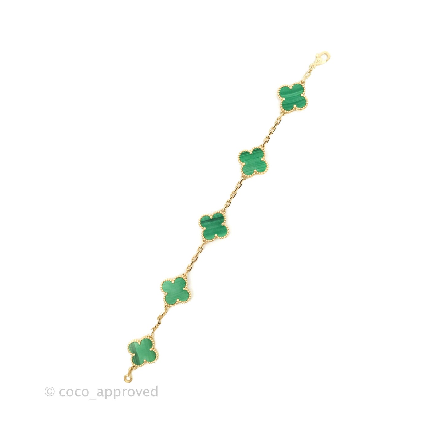 Van Cleef & Arpels Vintage Alhambra 5 Motifs Malachite Yellow Gold Bracelet