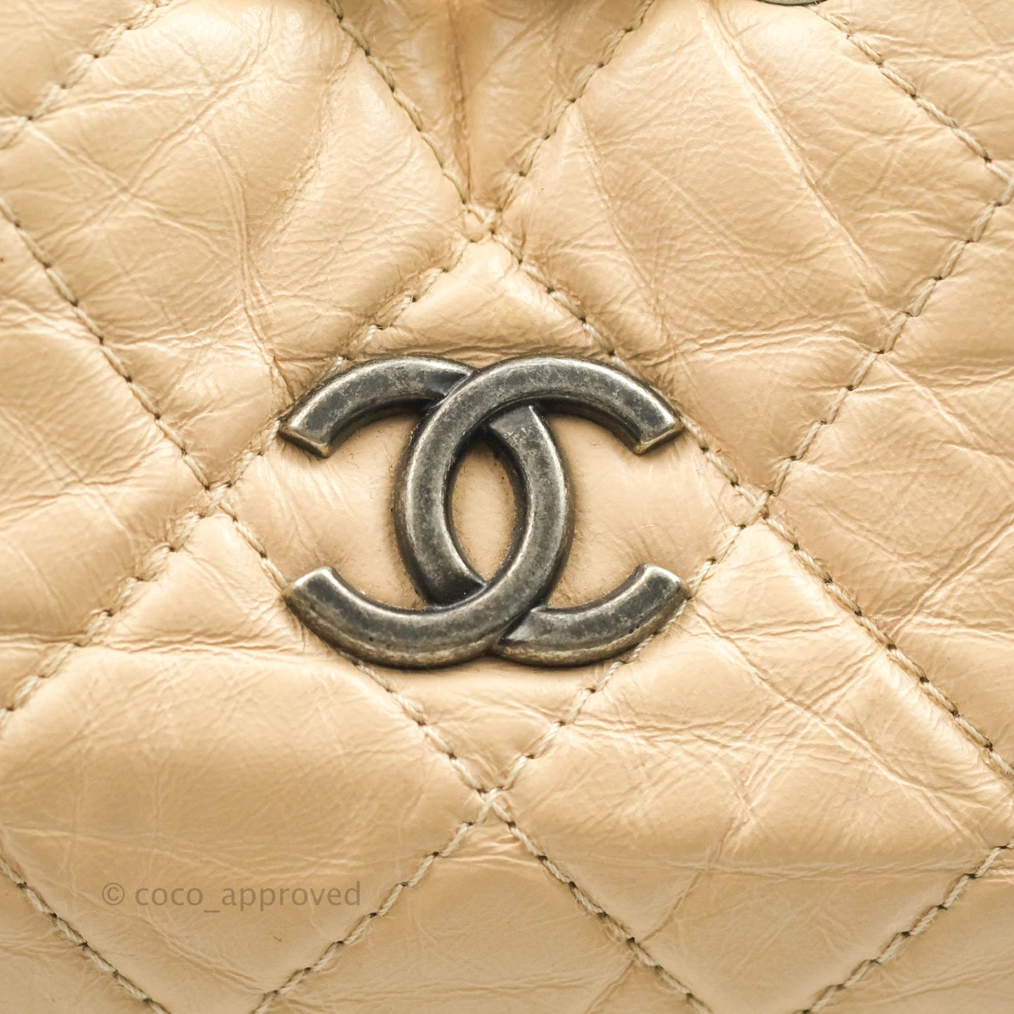 Chanel Small Gabrielle Backpack Beige Black Aged Calfskin