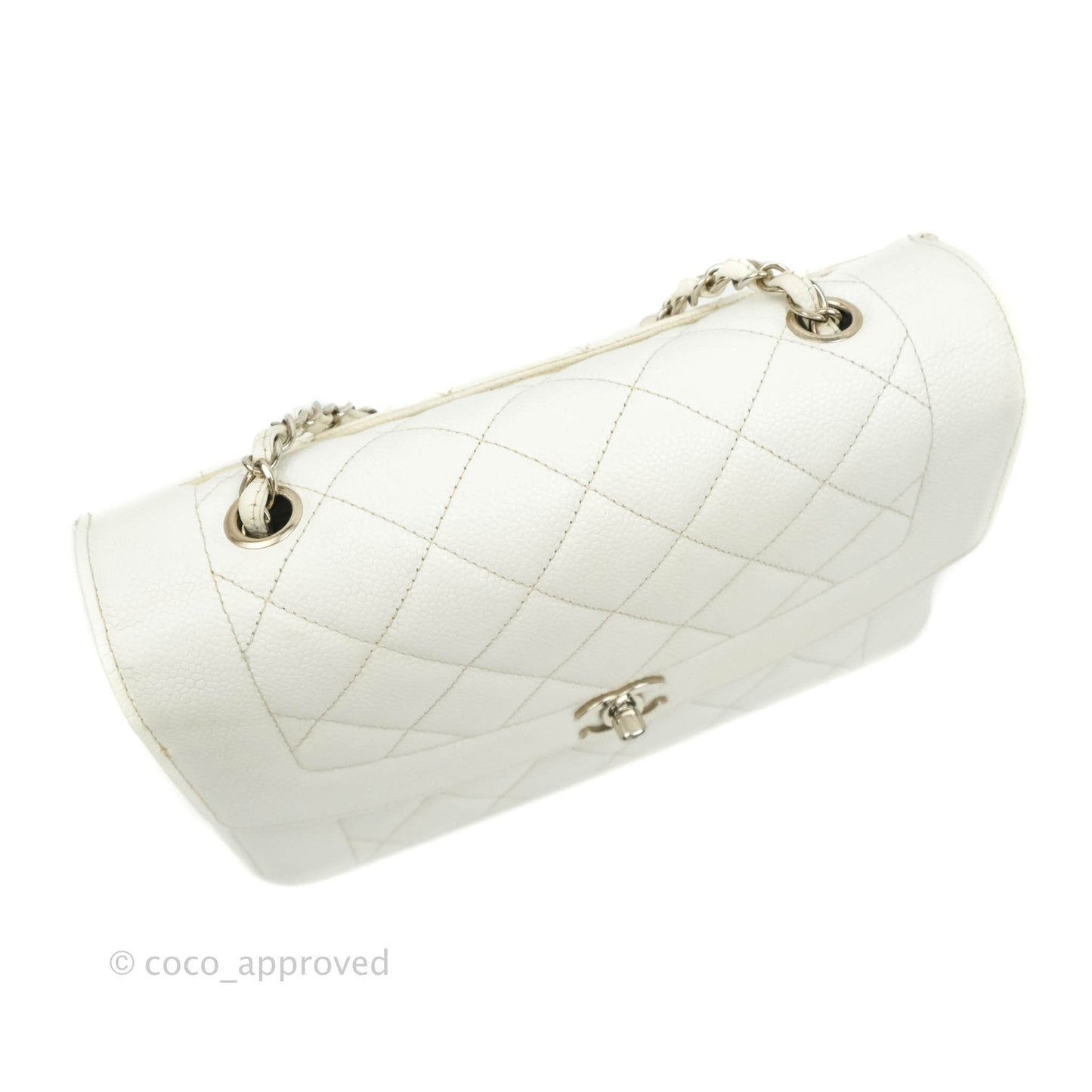 Chanel Vintage Medium Classic Quilted Diana Flap Bag White Caviar Silver Hardware