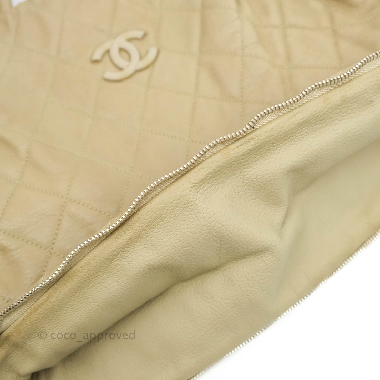 Chanel Yacht Expandable Shoulder Bag Beige Calfskin Tote