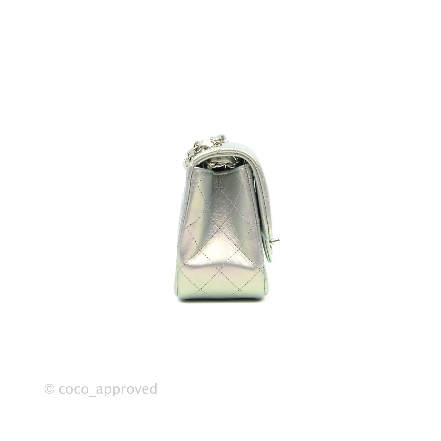 Chanel Mini Square Quilted Iridescent White Lilac Silver Hardware
