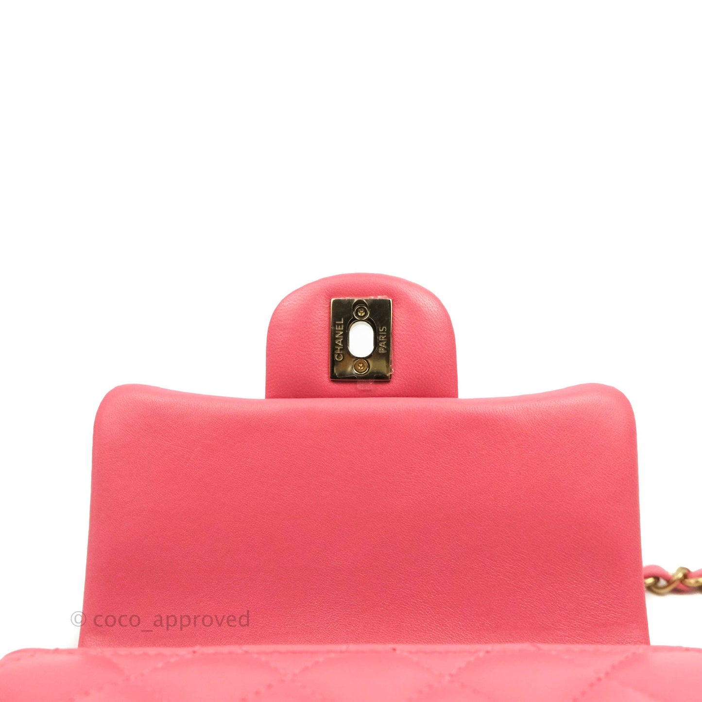 Chanel Quilted Mini Square Pink Lambskin Gold Hardware