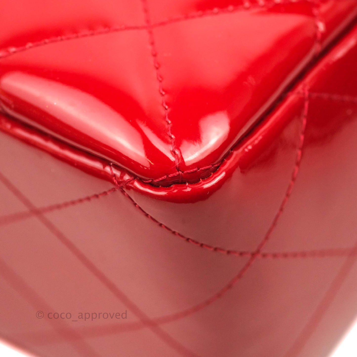 Chanel Quilted Jumbo Red Patent Silver Hardware 10C