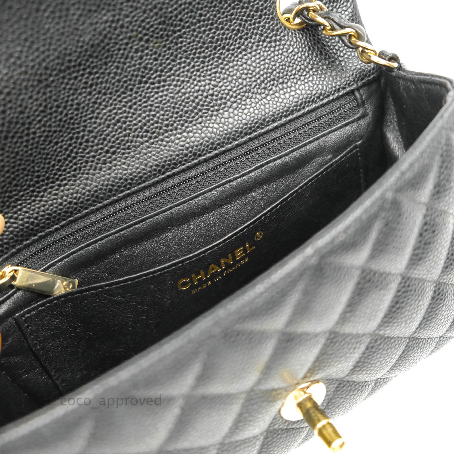 Chanel Quilted Mini Rectangular Flap Black Caviar Gold Hardware 18S