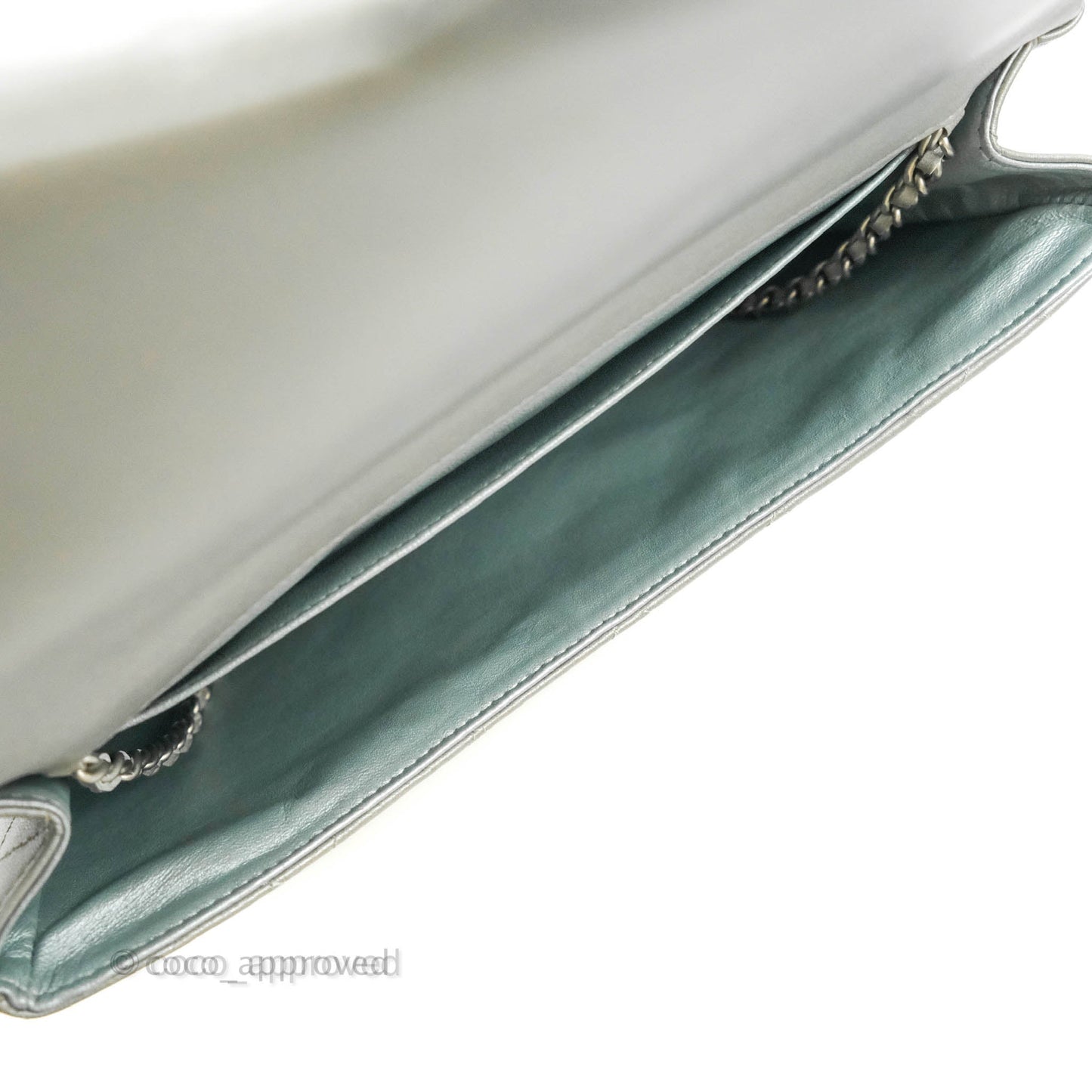 Chanel Quilted Clutch with Chain Silver Lambskin Matte Silver Hardware