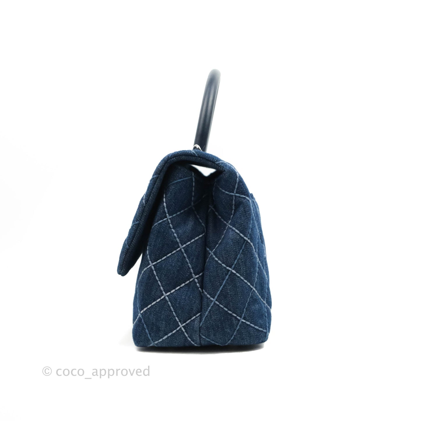 Chanel Medium (Small) Quilted Coco Handle Flap Navy Denim Silver Hardware