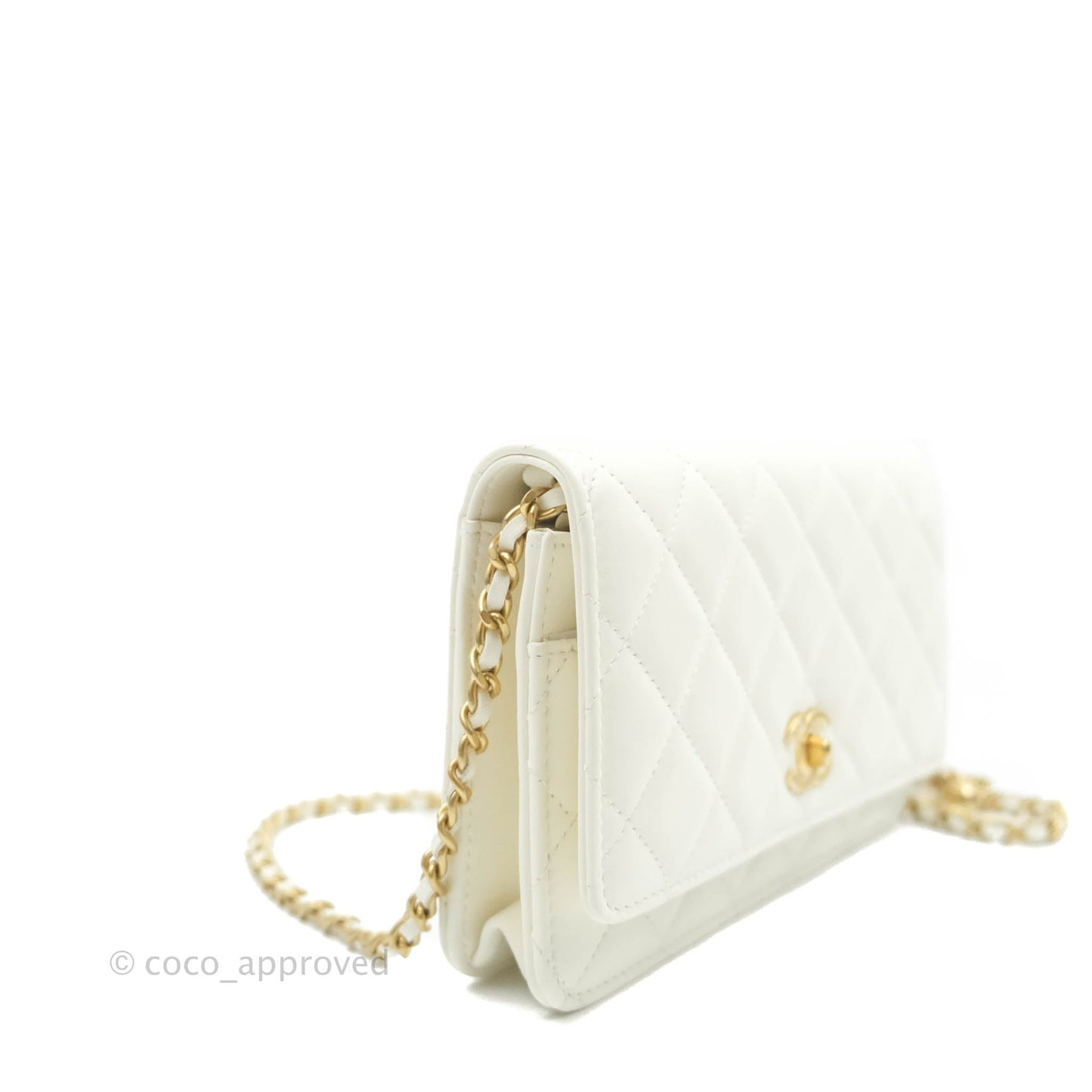 Chanel Quilted Pearl Crush Wallet on Chain WOC White Lambskin Aged Gold Hardware