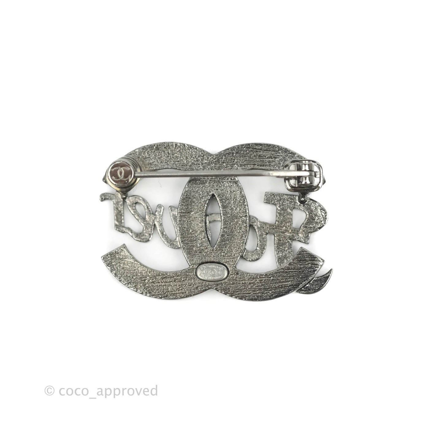 Chanel Crystal CC Forever Brooch Gun Metal Tone 21S