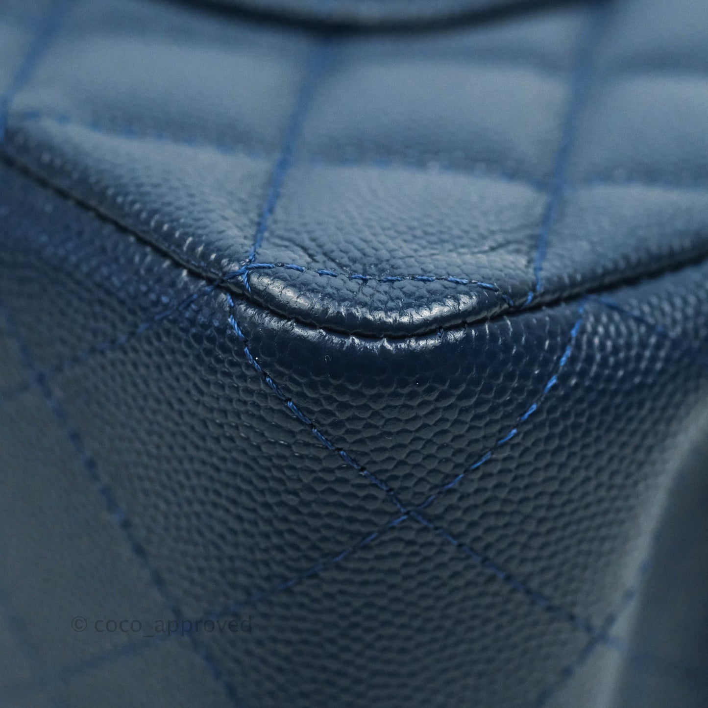 Chanel Quilted M/L Medium Double Flap Blue Caviar Gold Hardware 19C