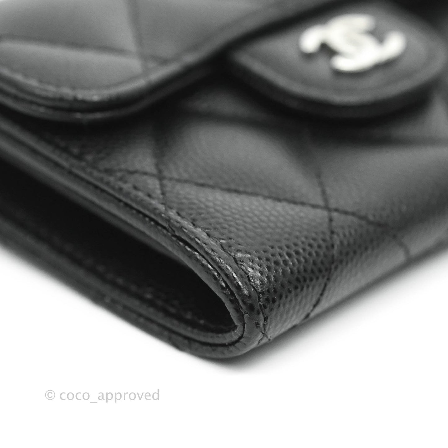 Chanel Quilted Small Flap Card Holder Black Caviar Silver Hardware