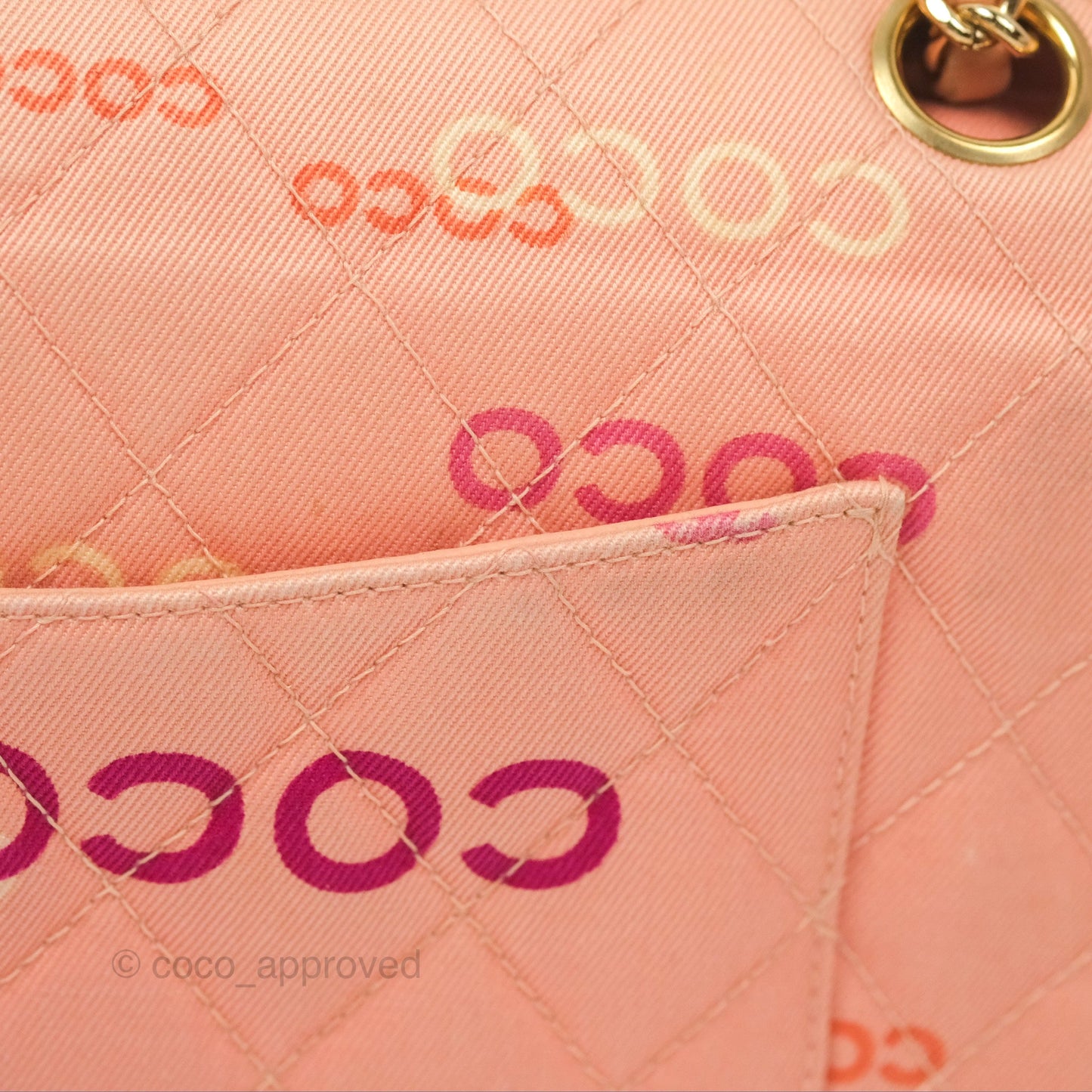 Chanel Coco Logo Medium Classic Flap Quilted Coral Pink Canvas Gold Hardware