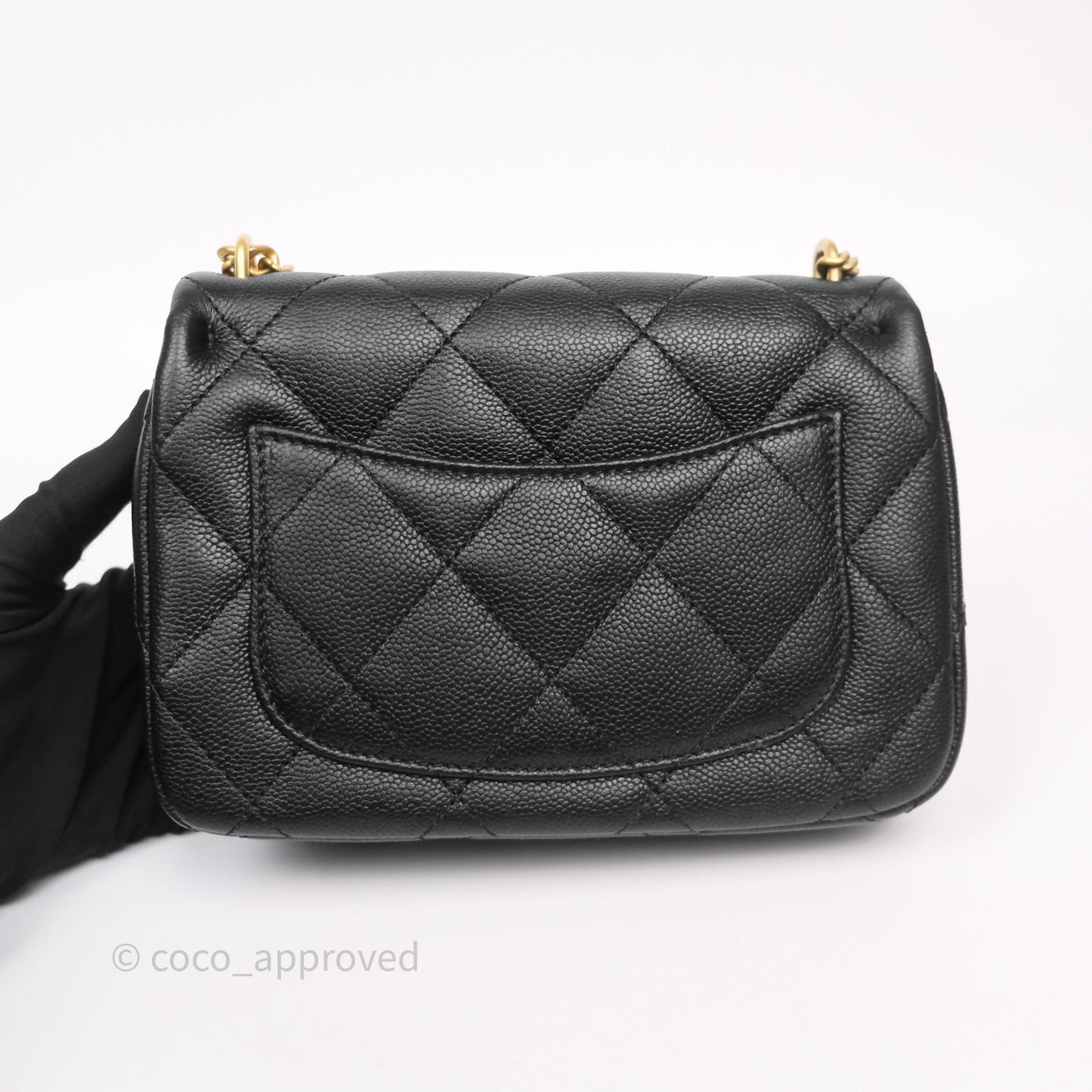 Chanel Mini Flap Bag Heart Adjustable Chain Black Caviar Aged Gold Hardware