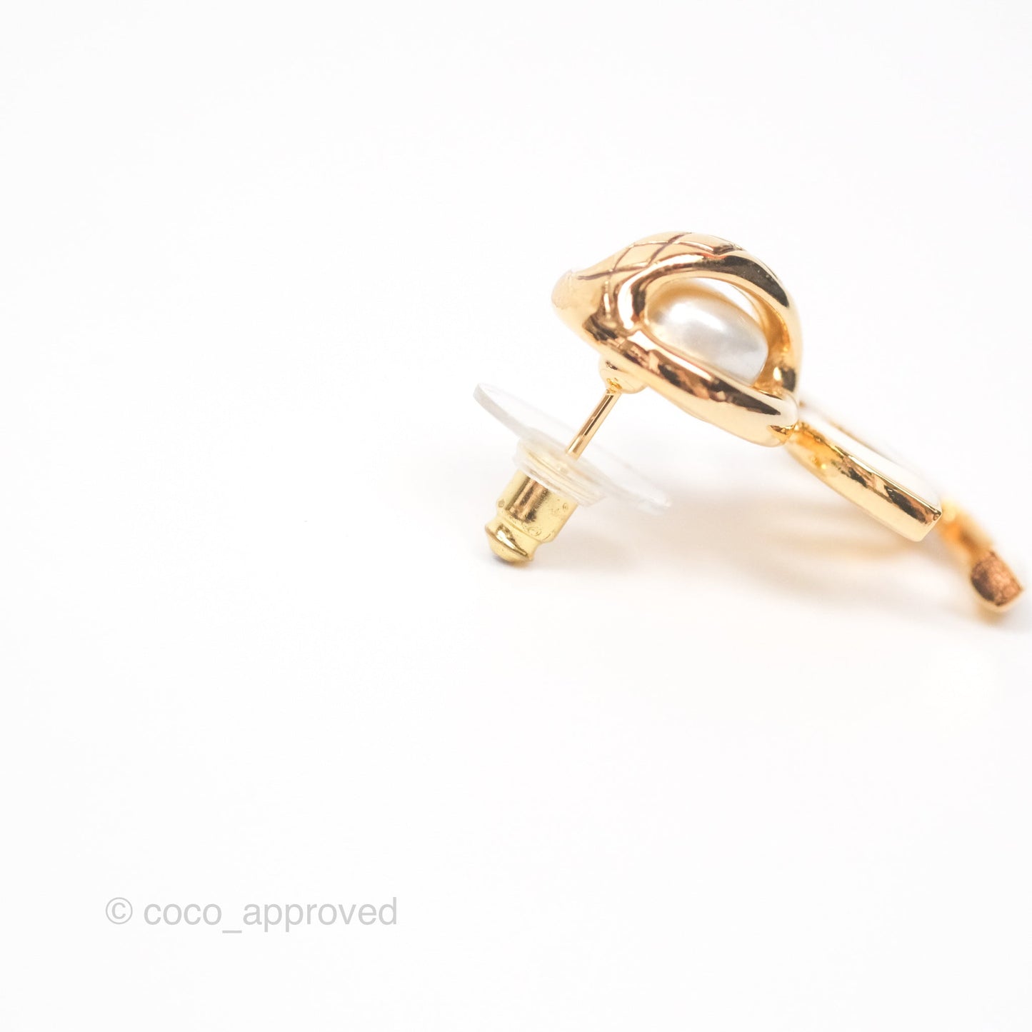 Chanel Pearl Ball Crystal CC Drop Earrings Gold Tone 22S