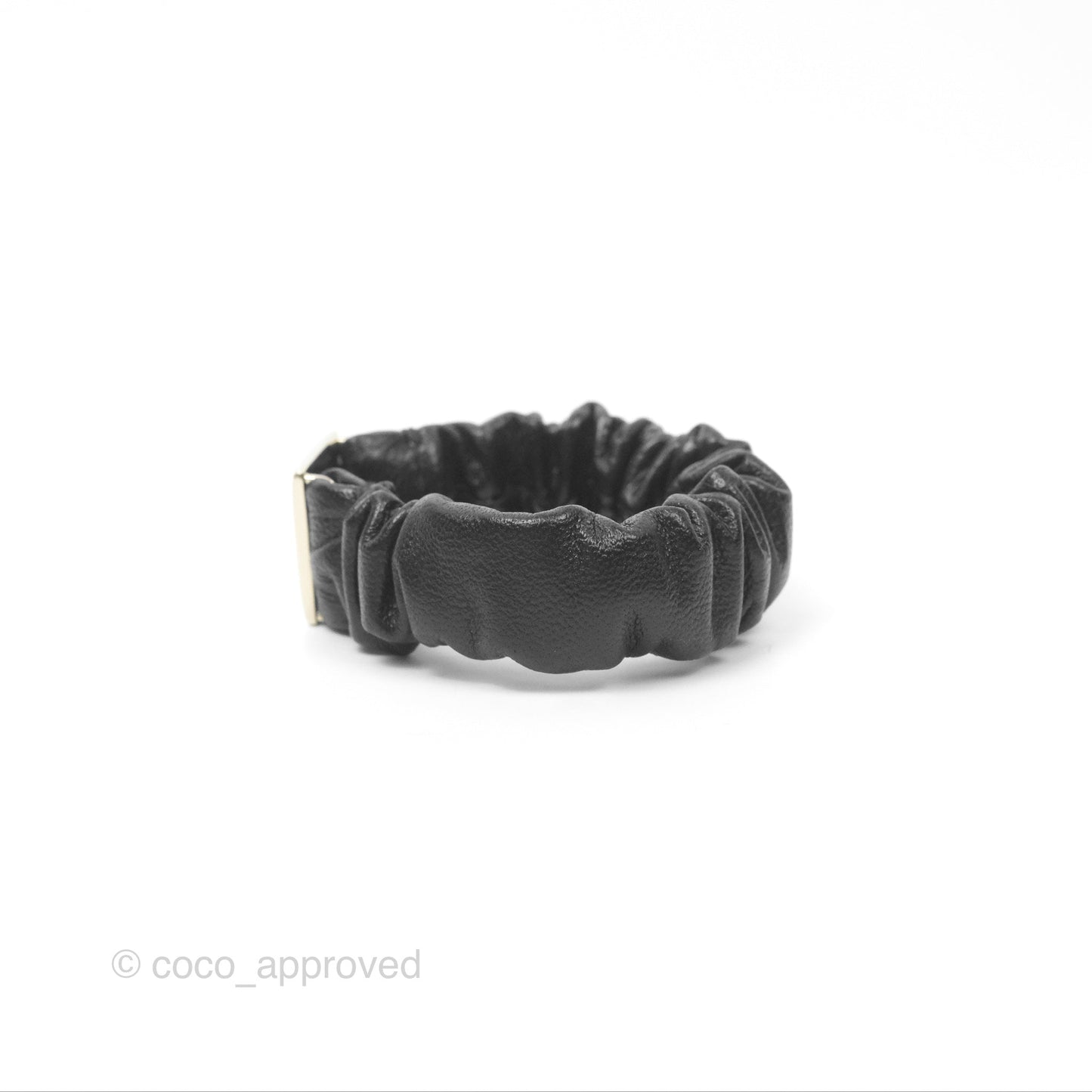 Chanel CC Black Leather Hair Accessory Gold Tone 21B