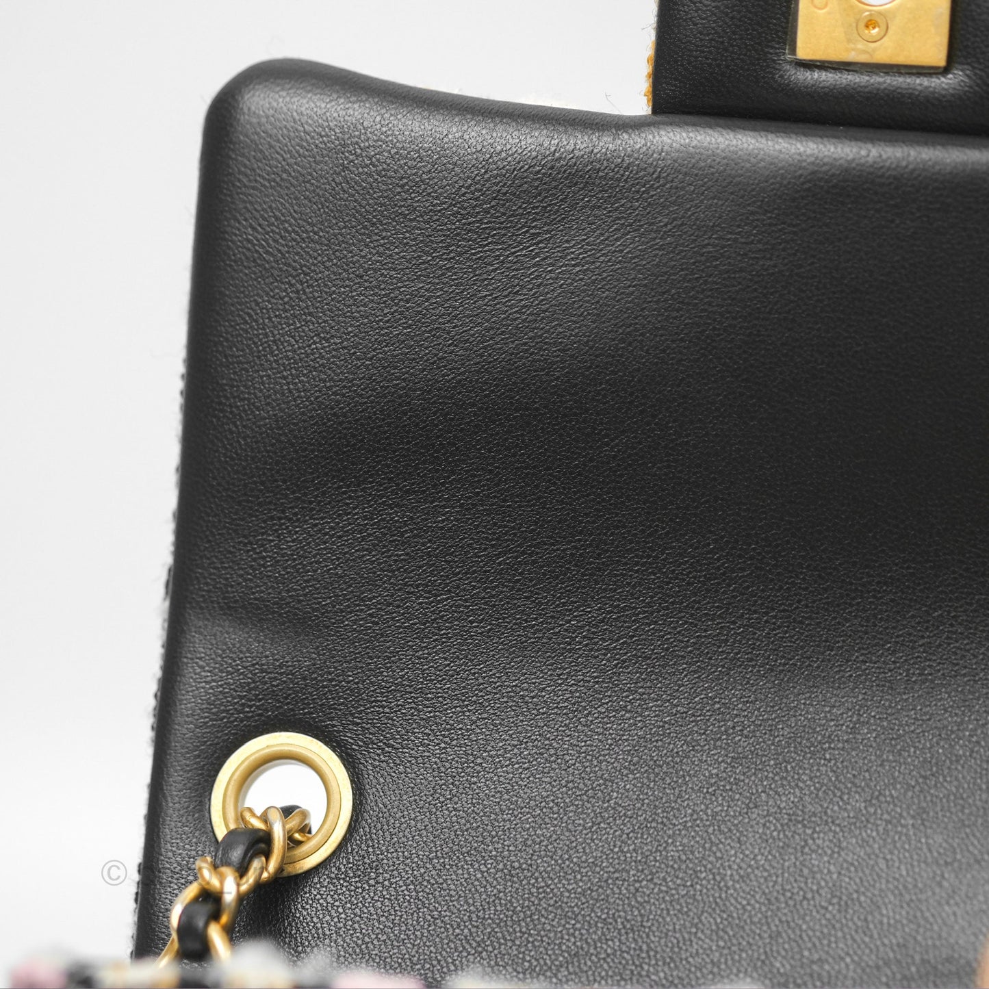 Chanel Pearl Crush Mini Square Quilted Pink Tweed Aged Gold Hardware