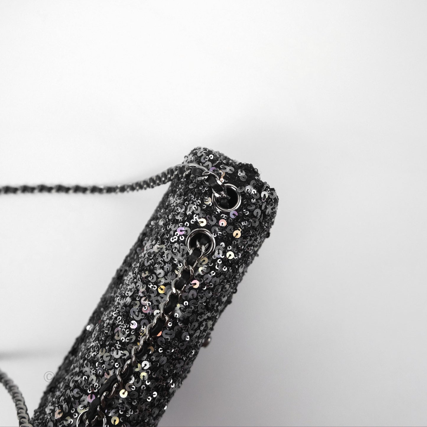Chanel Flap Bag Sequin Black Silver Hardware 23S
