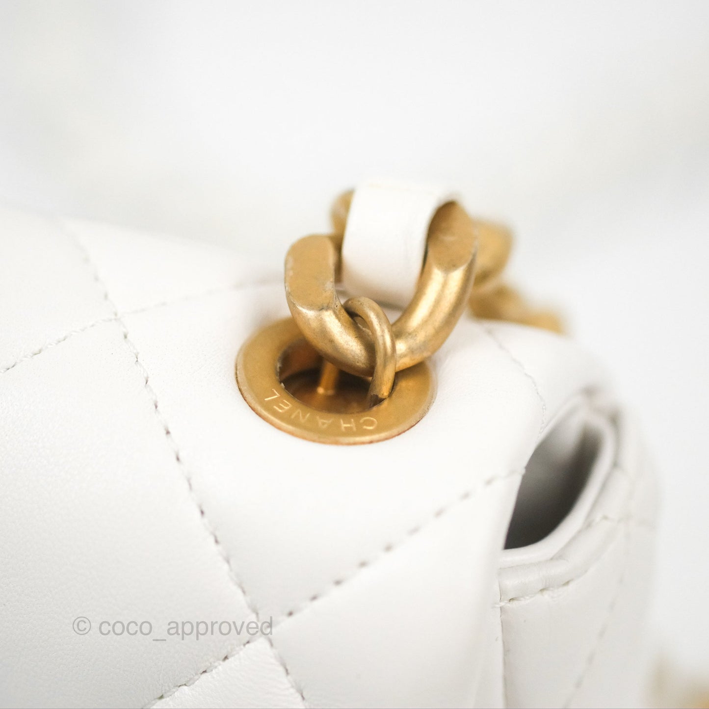 Chanel Small Flap Bag White Lambskin Aged Gold and Lacquered Metal 22S