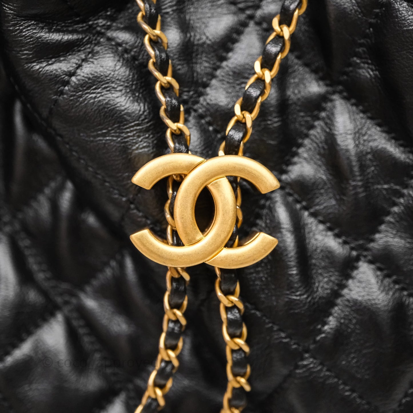 Chanel 25 Medium Black Crumpled Calfskin Aged Gold Hardware