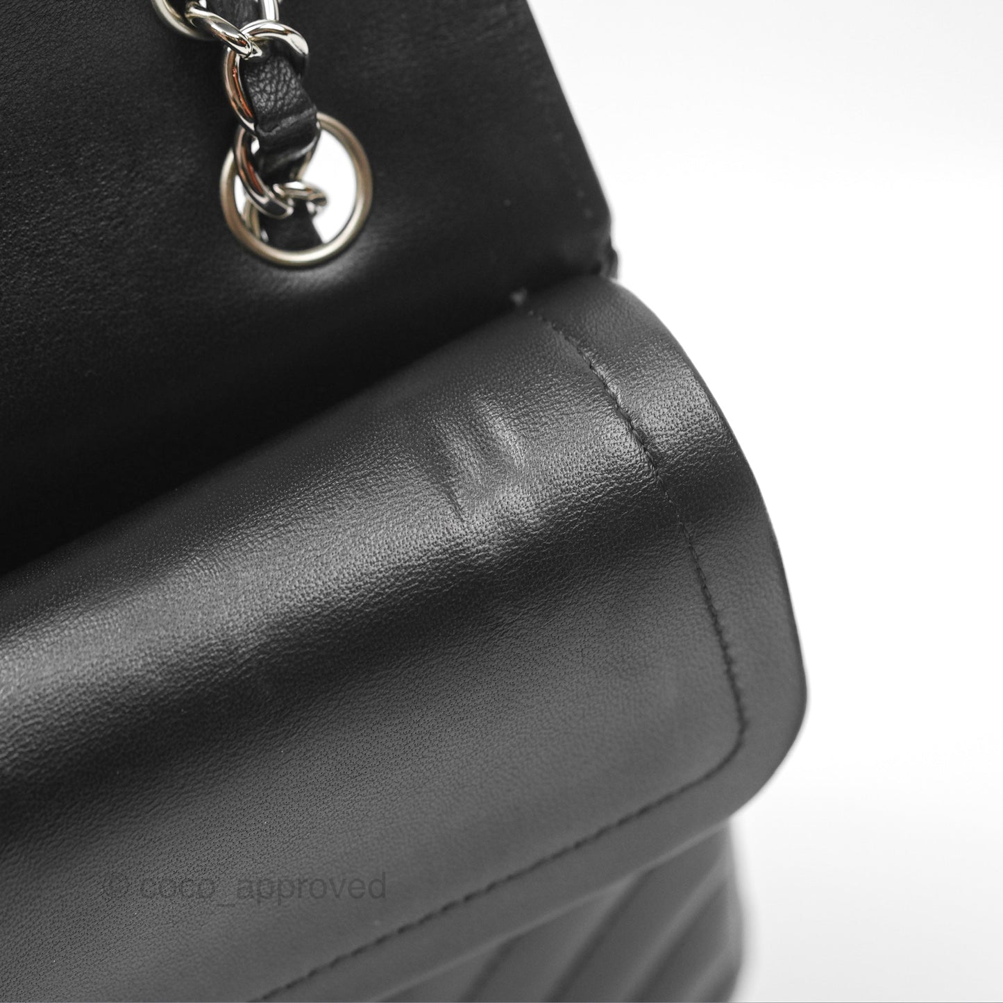 Chanel Small Classic Chevron Flap Black Lambskin Silver Hardware