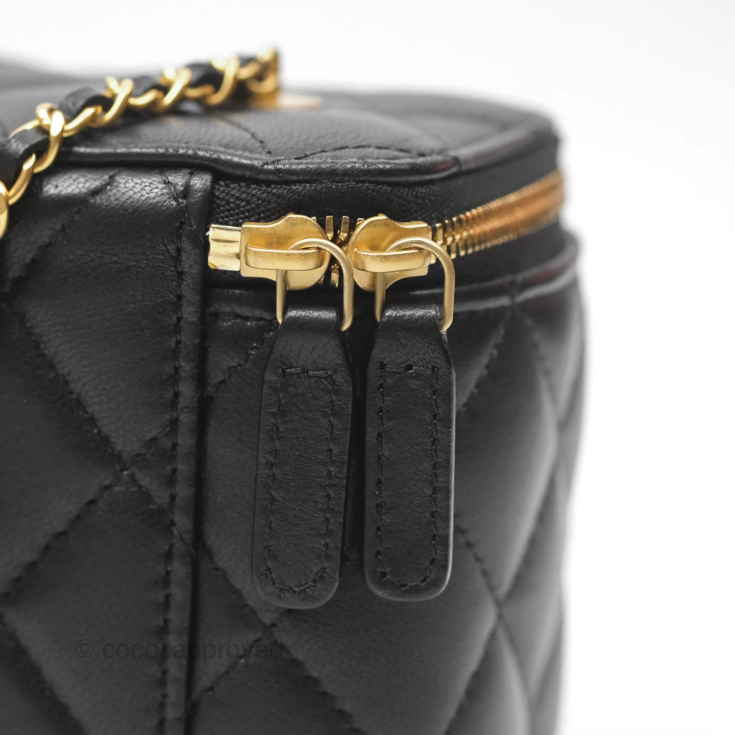 Chanel Vanity with COCO Heart Chain Black Lambskin Aged Gold Hardware