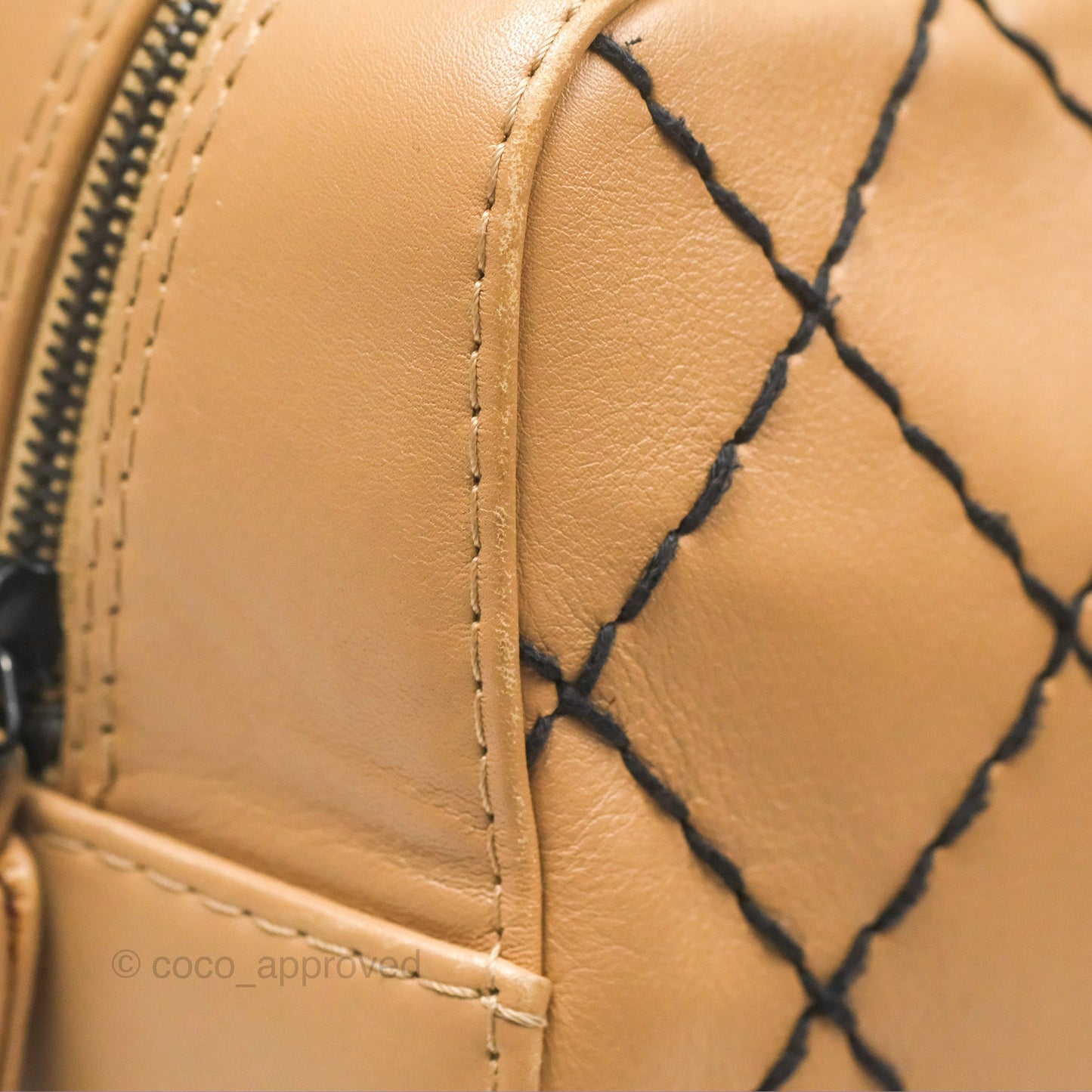 Chanel Contrast Stitch Surpique Bowler Bag Beige Calfskin Matte Black Hardware