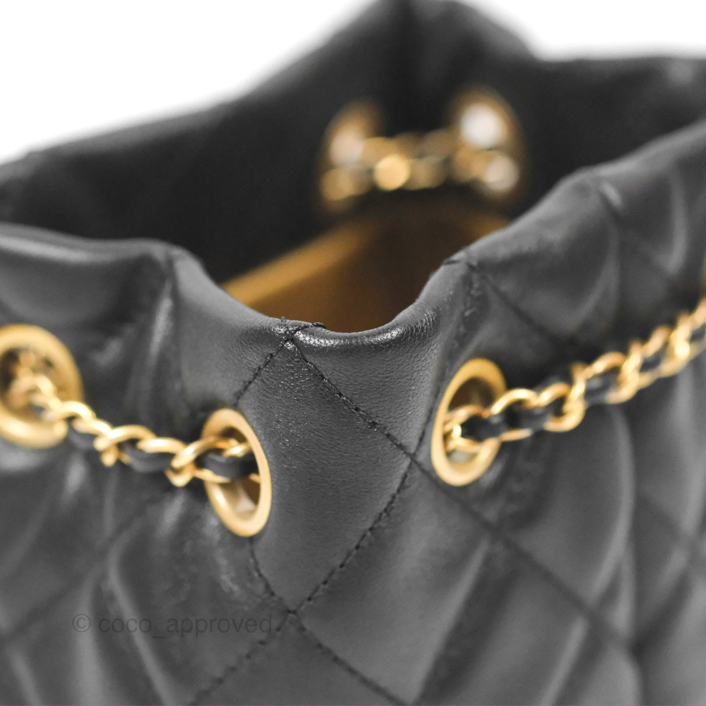 Chanel Pearl Crush Bucket Bag Black Lambskin Aged Gold Hardware