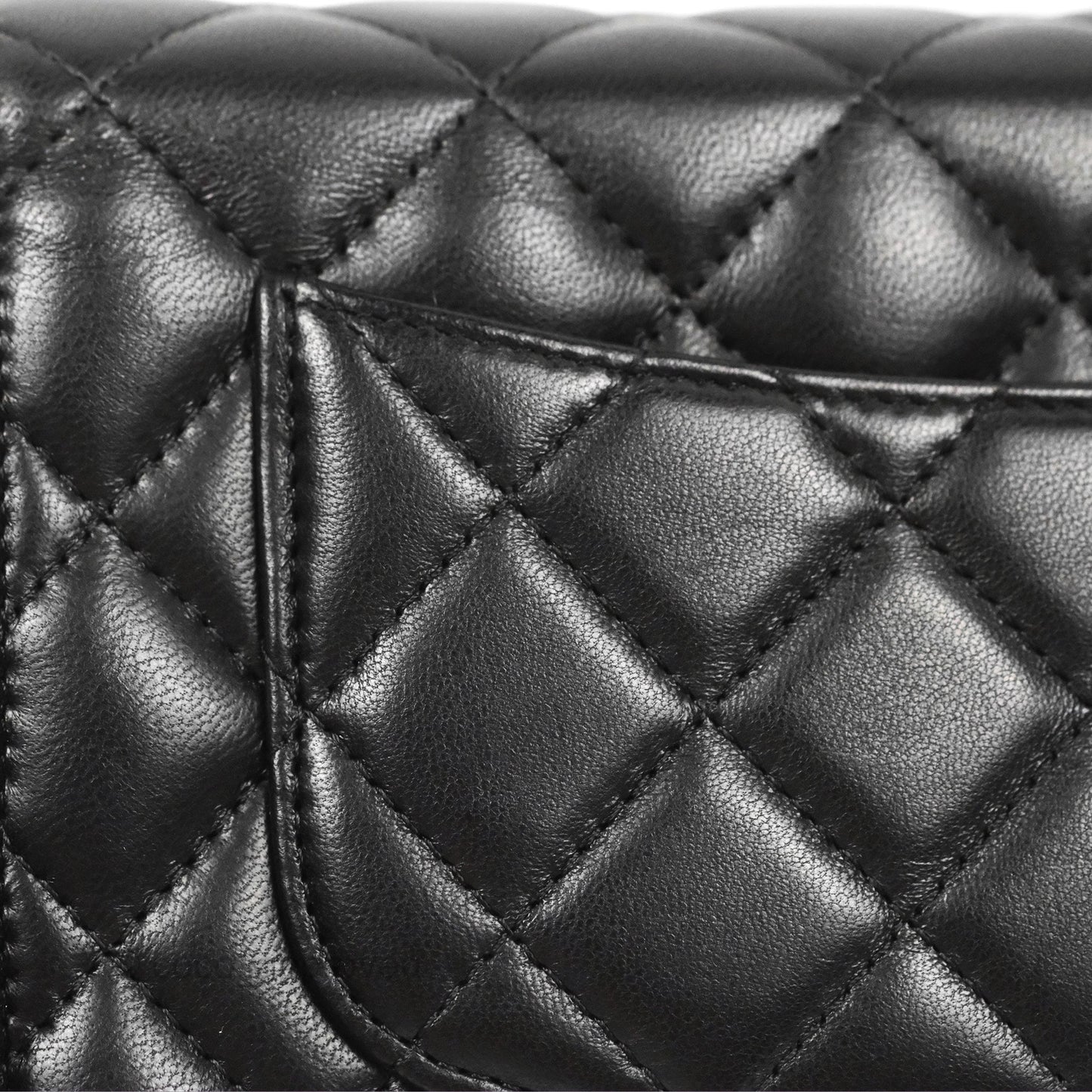 Chanel Classic Quilted Wallet On Chain WOC Black Lambskin Silver Hardware
