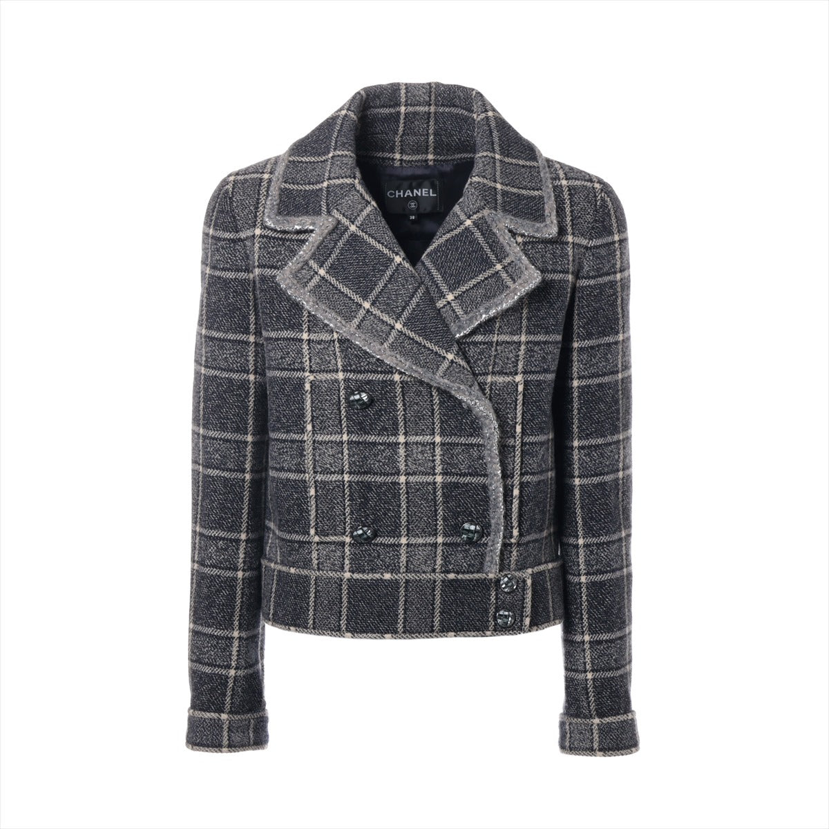 Chanel Coconut Button Wool x Camel Jacket 38  Grey P73124V64578 Check-in