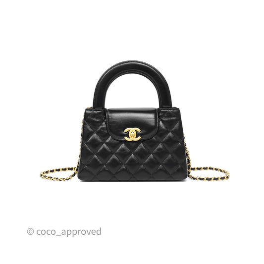 Chanel Kelly Bag Quilted Black Shiny Crumpled Calfskin Aged Gold Hardware