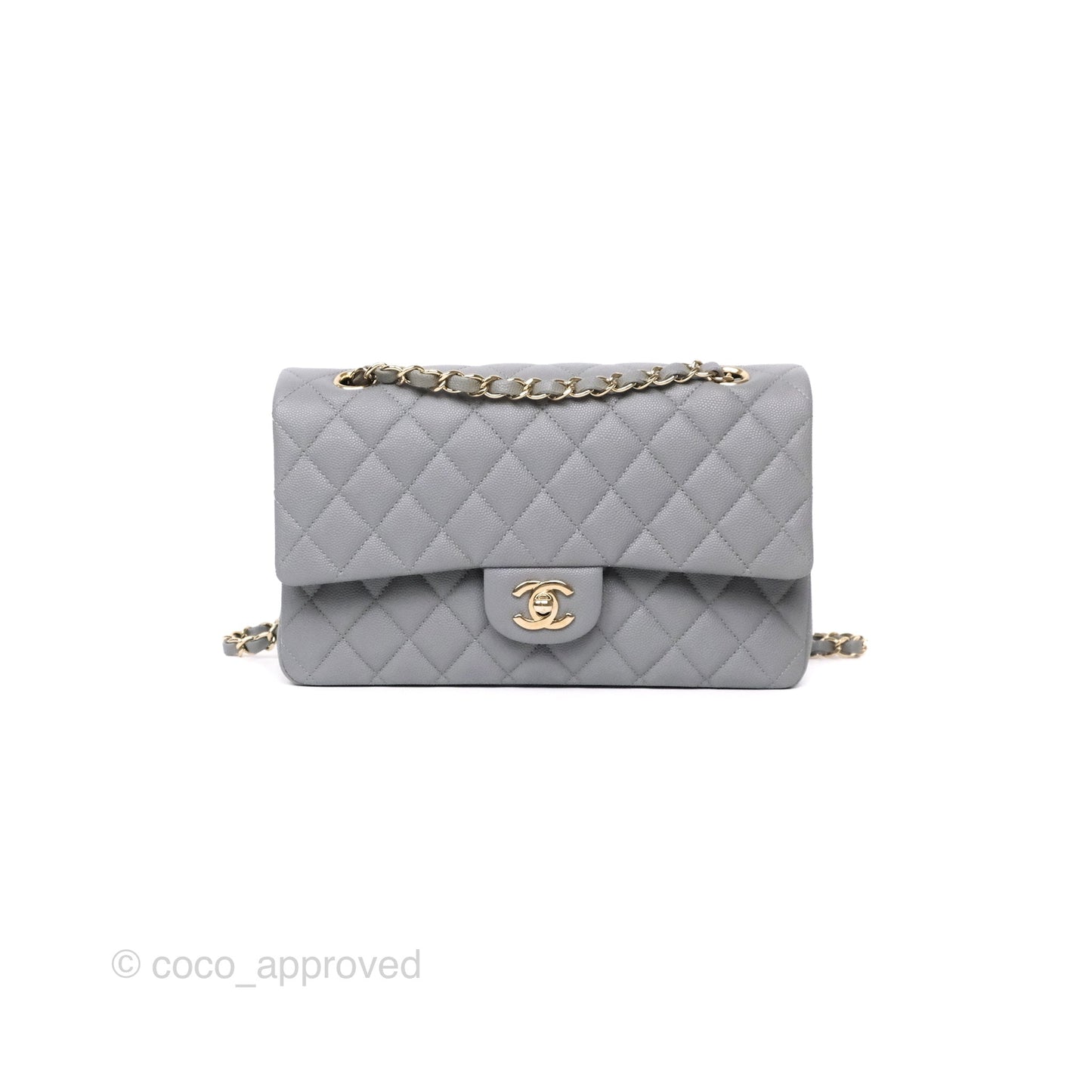 Chanel Classic M/L Medium Flap Quilted Grey Caviar Gold Hardware