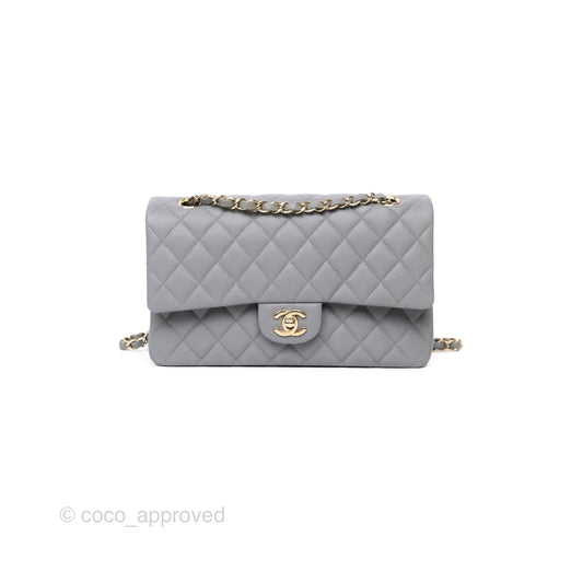 Chanel Classic M/L Medium Flap Quilted Grey Caviar Gold Hardware
