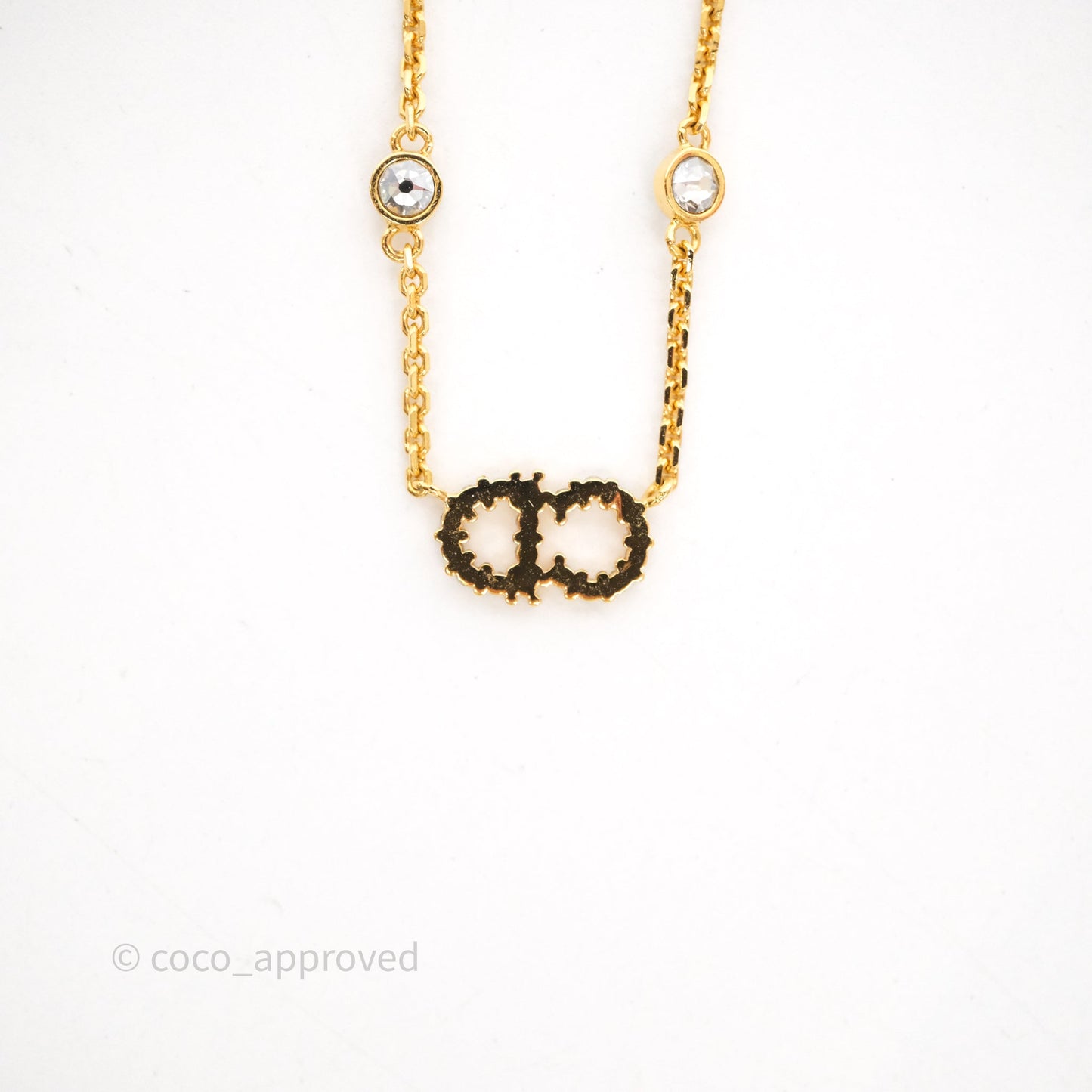 Christian Dior Pearl Crystal Necklace Gold Tone