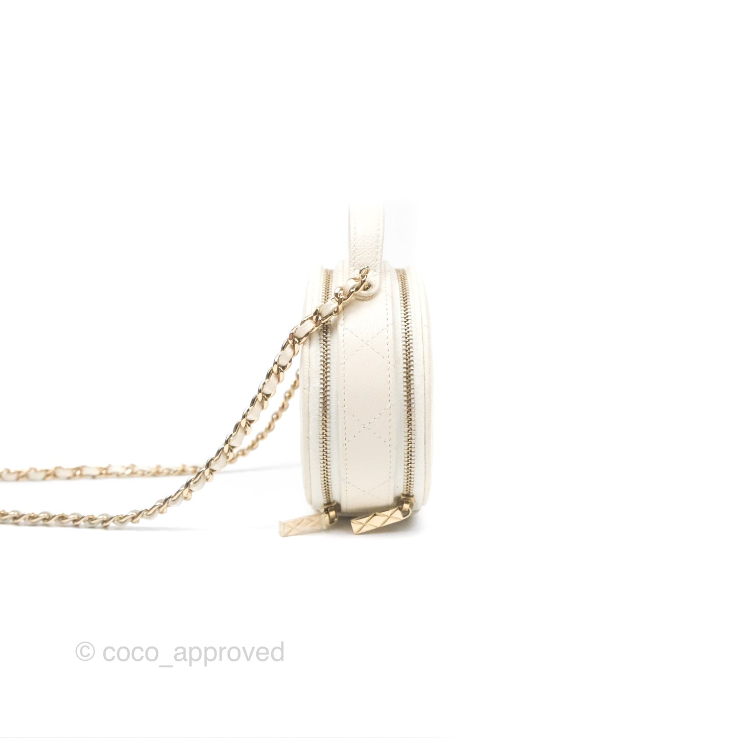 Chanel Mini Round Vanity Bag Handle With Care Ivory Caviar
