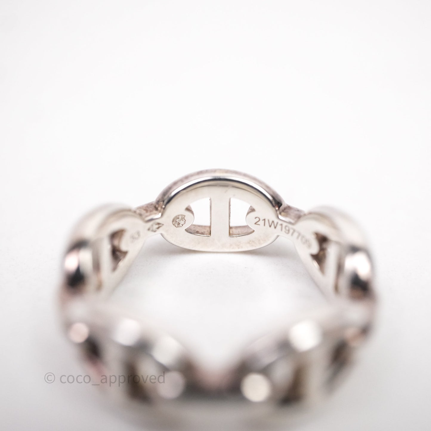 Hermès Sterling Silver PM Chaine d'Ancre Enchainee Band Ring Size 53