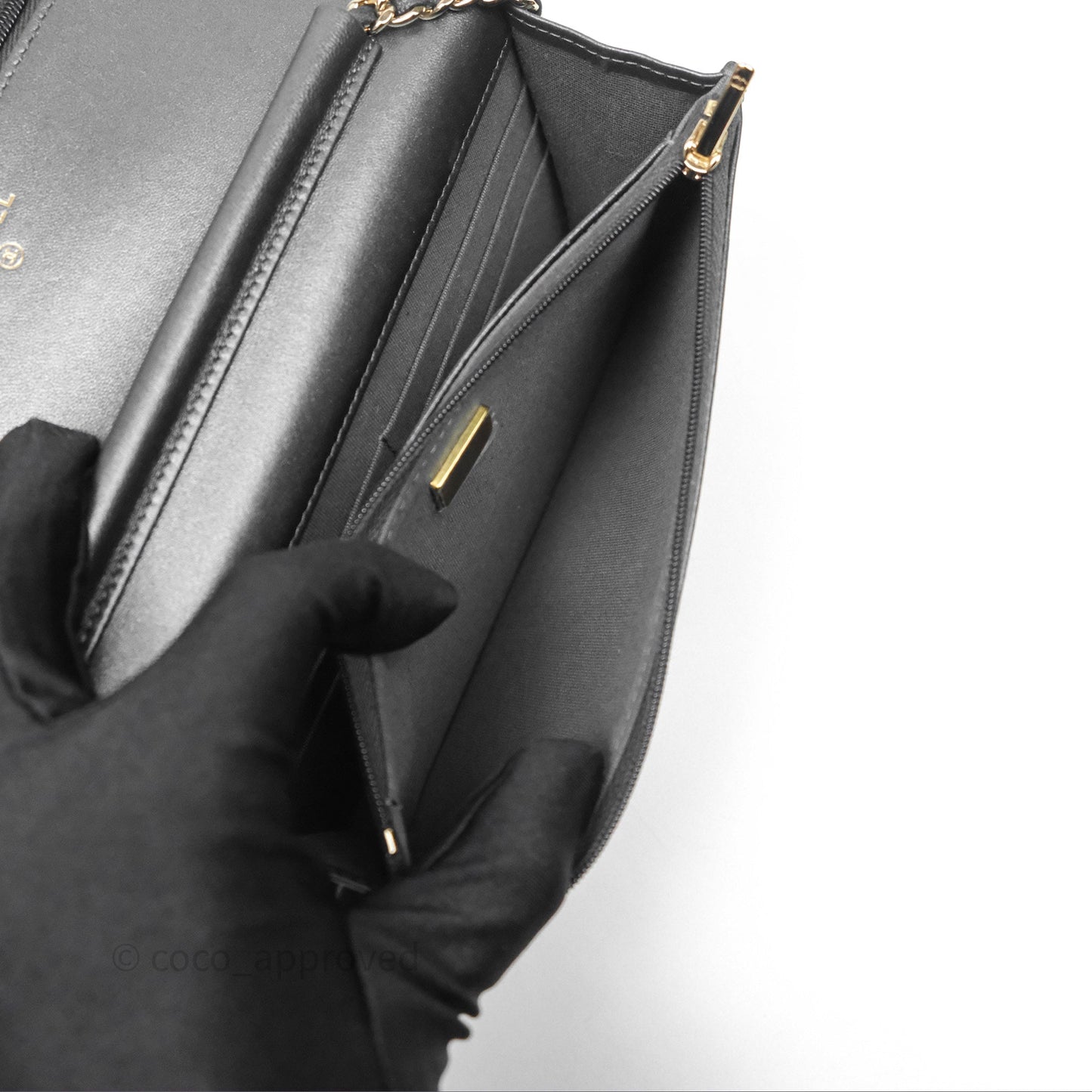 Chanel Wallet On Chain WOC Iridescent Dark Grey Lambskin Gold Hardware