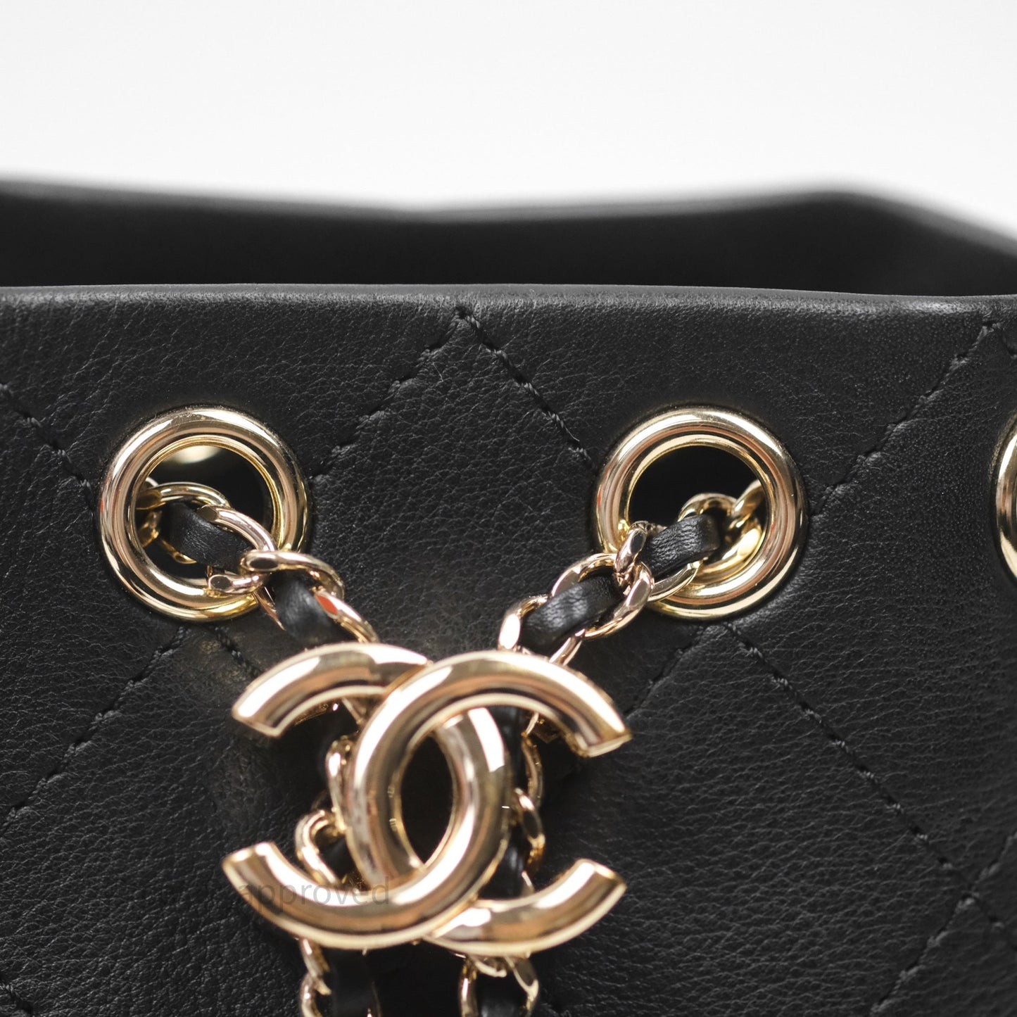 Chanel Quilted Drawstring Bucket Bag Black Calfskin Gold Hardware