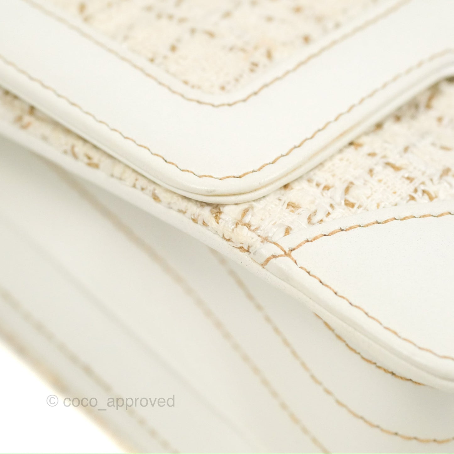 Chanel Small Tweed Flap Bag White Aged Gold Hardware