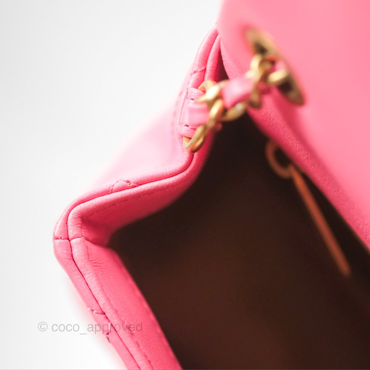 Chanel Mini Rectangular Pearl Crush Quilted Pink Lambskin Aged Gold Hardware